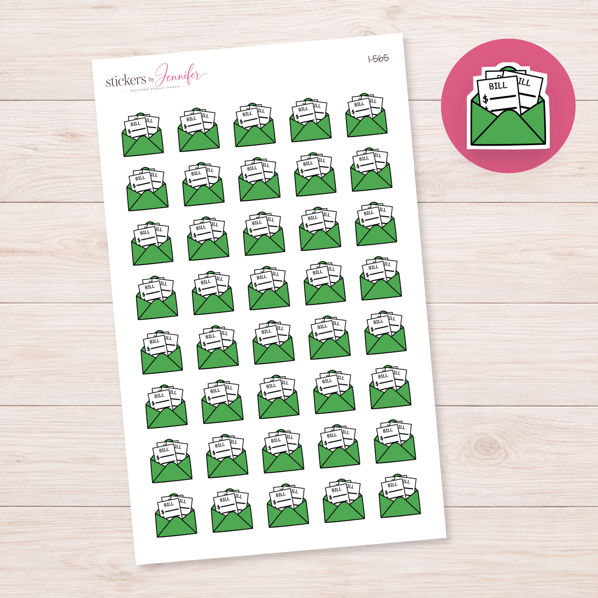 Green Bill Envelope Planner Stickers | I-565