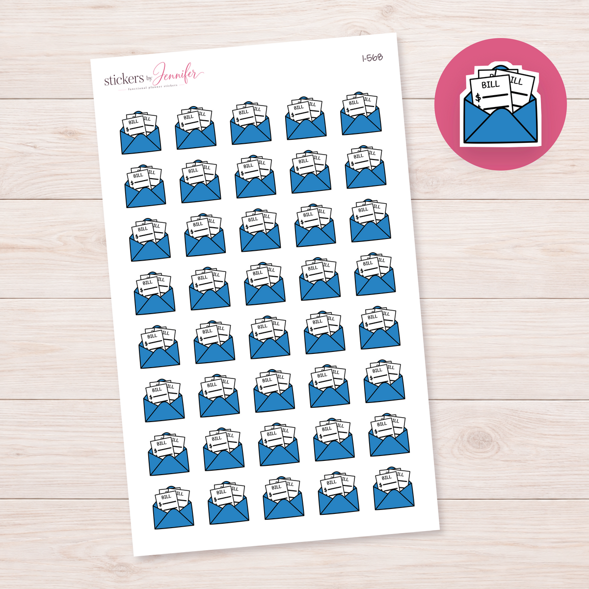 Blue Bills Envelope Planner Stickers | I-568