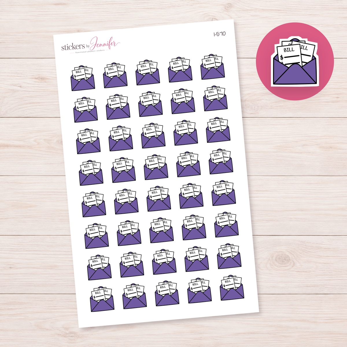 Purple Bills Envelope Planner Stickers | I-570