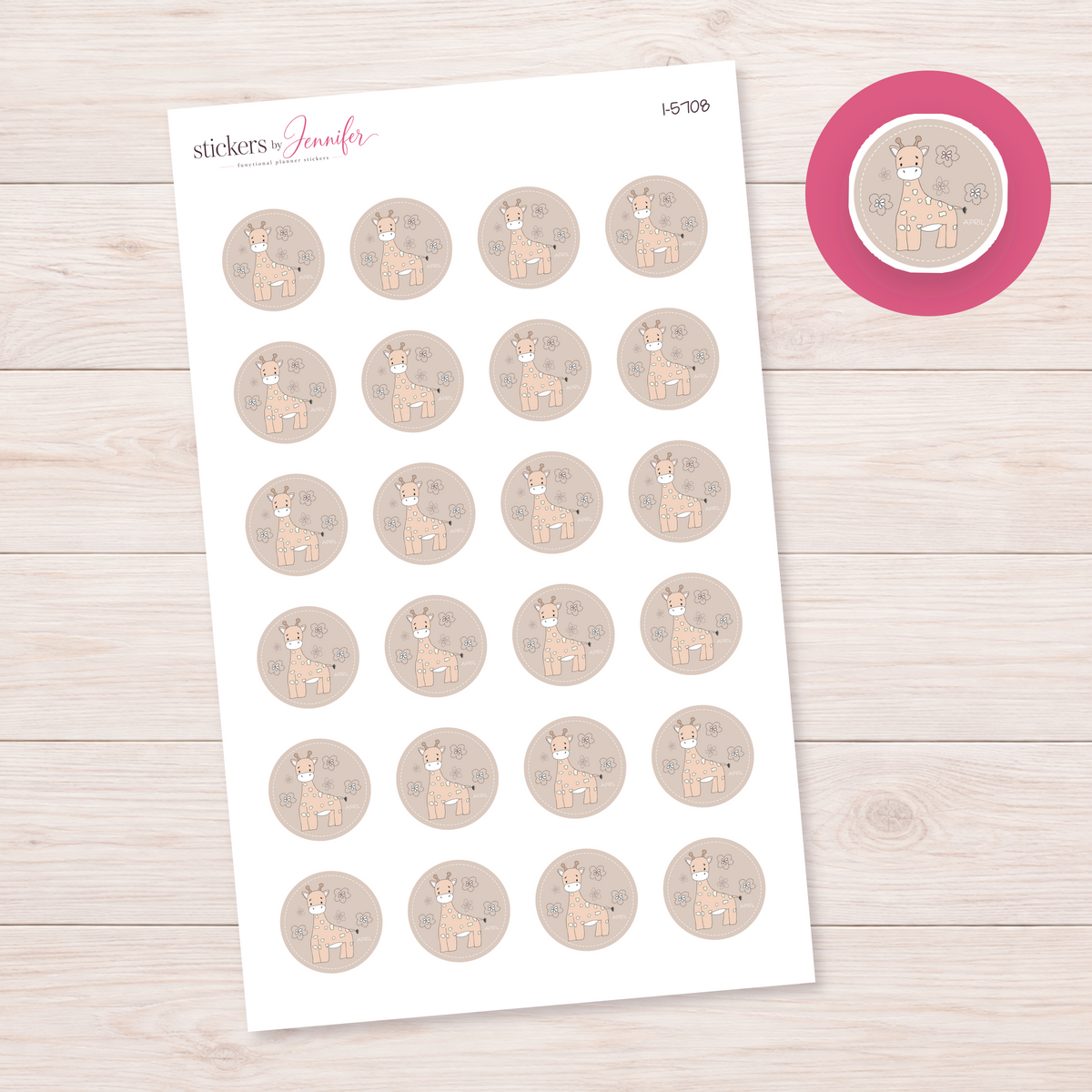 Cute Giraffe Circle Planner Stickers | I-5708