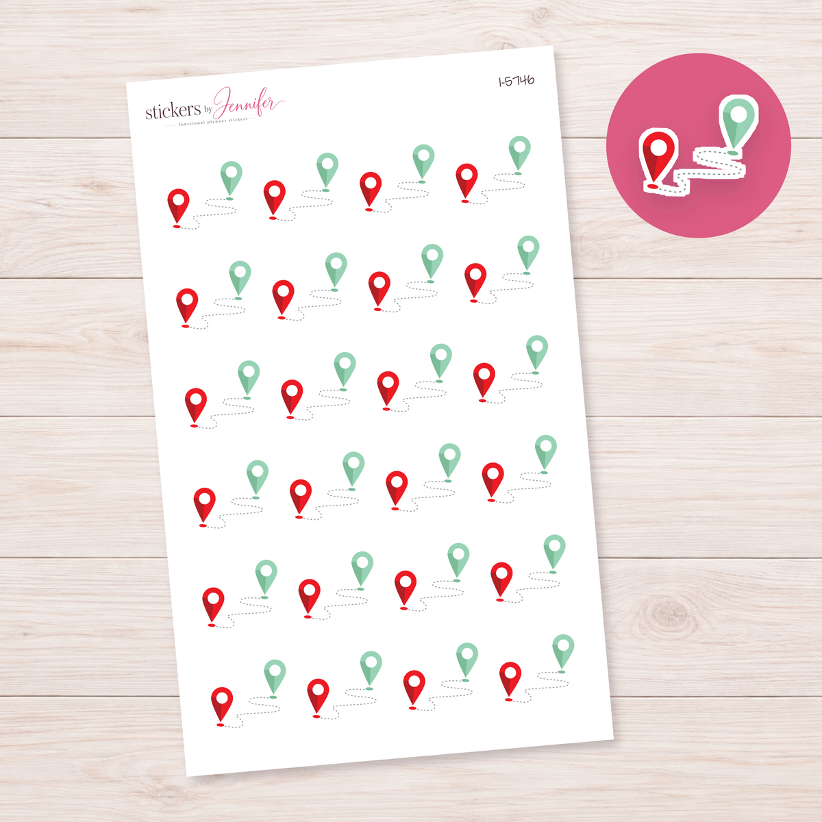 Travel Route Pins Planner Stickers | I-5746