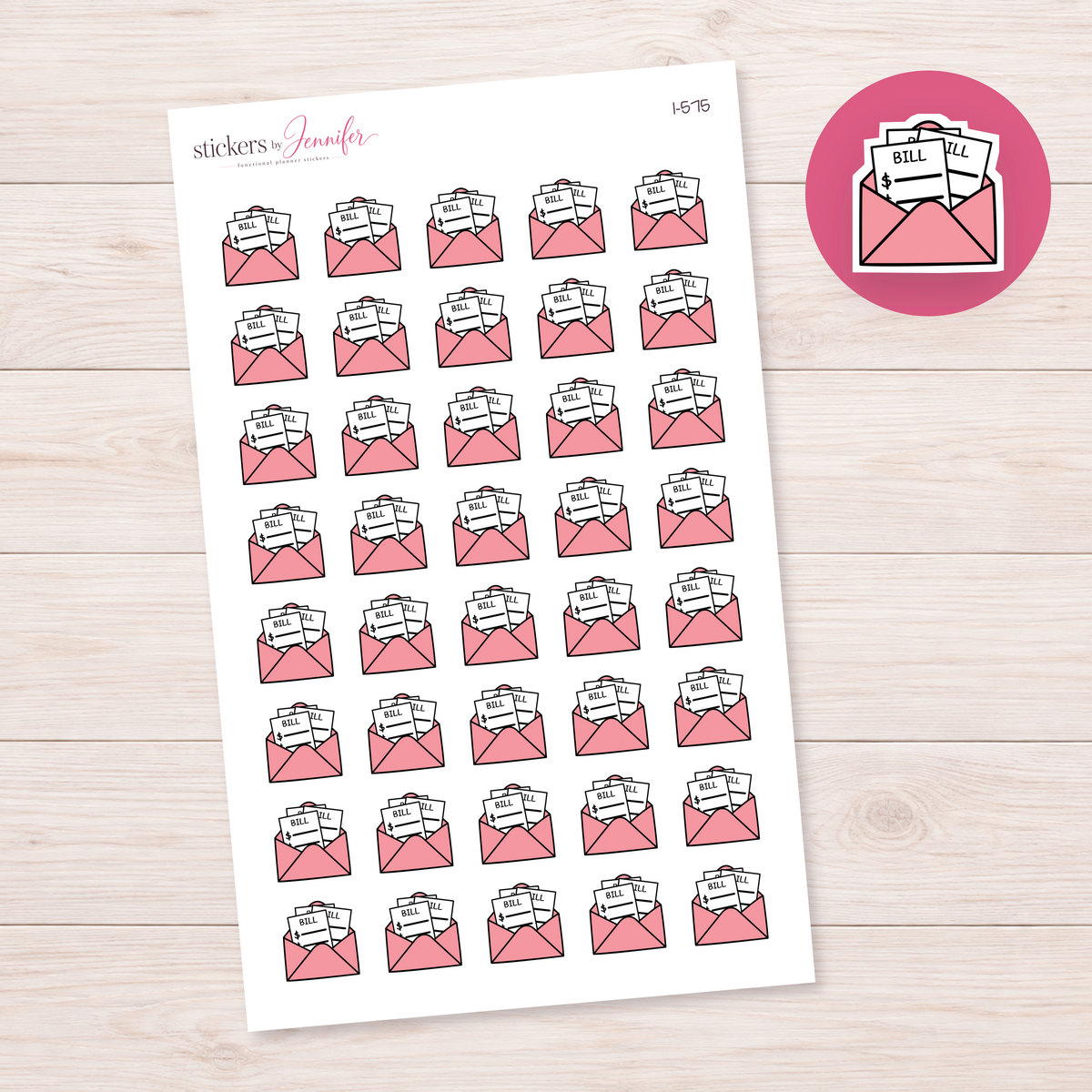 Pink Bill Envelope Planner Stickers | I-575