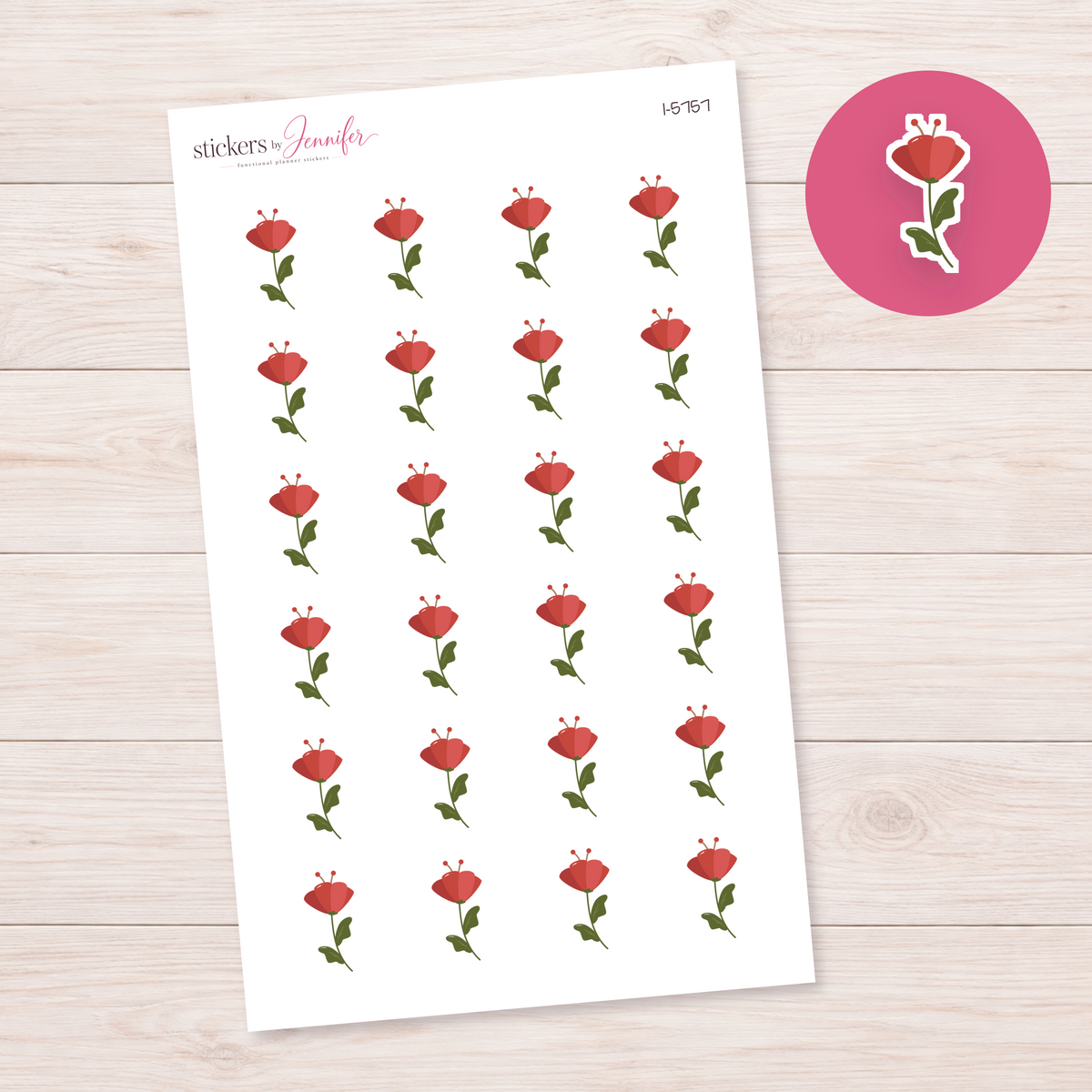 Red Flower Stem Planner Stickers | I-5757