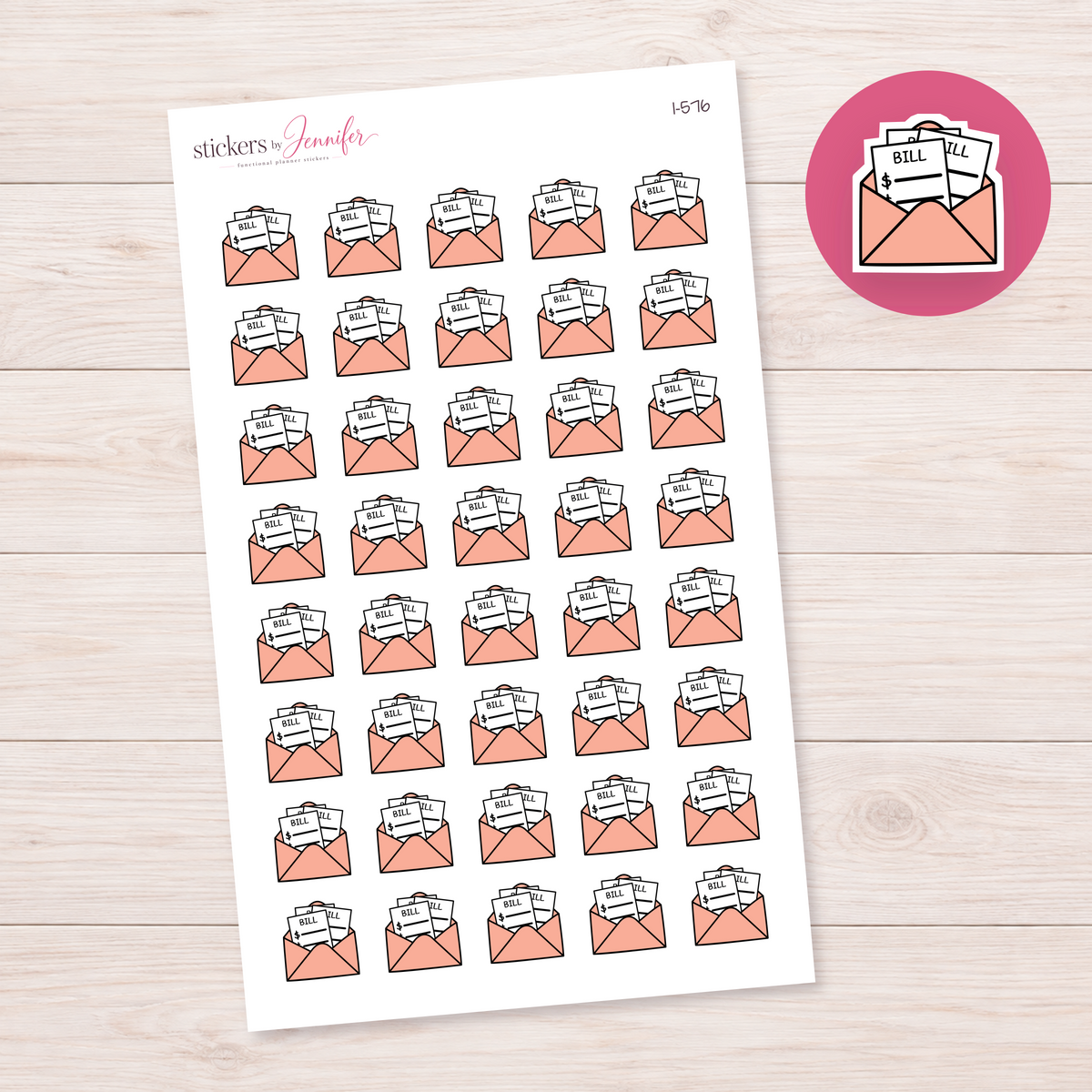 Peach Bills Envelope Planner Stickers | I-576