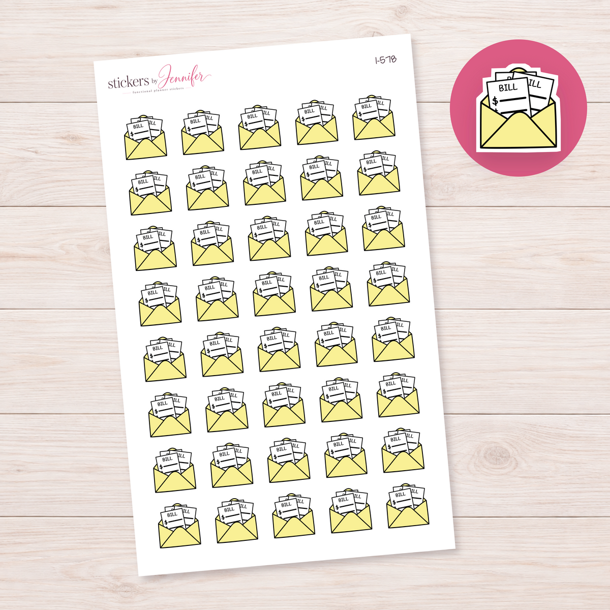 Yellow Bill Envelope Planner Stickers | I-578
