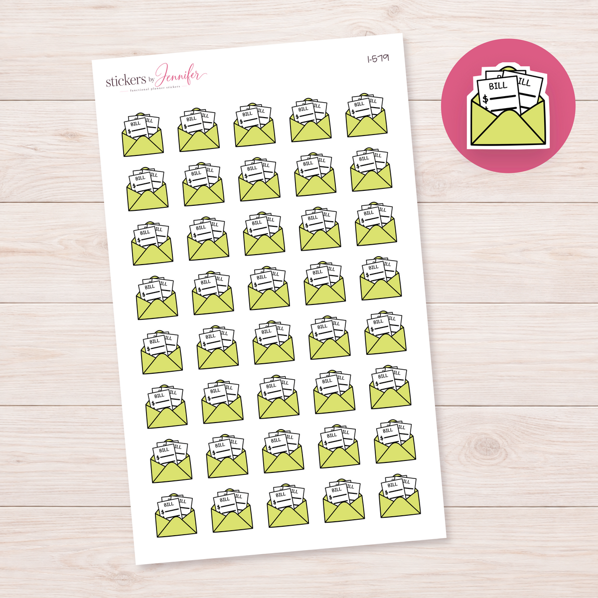 Lime Yellow Bills Envelope Planner Stickers | I-579