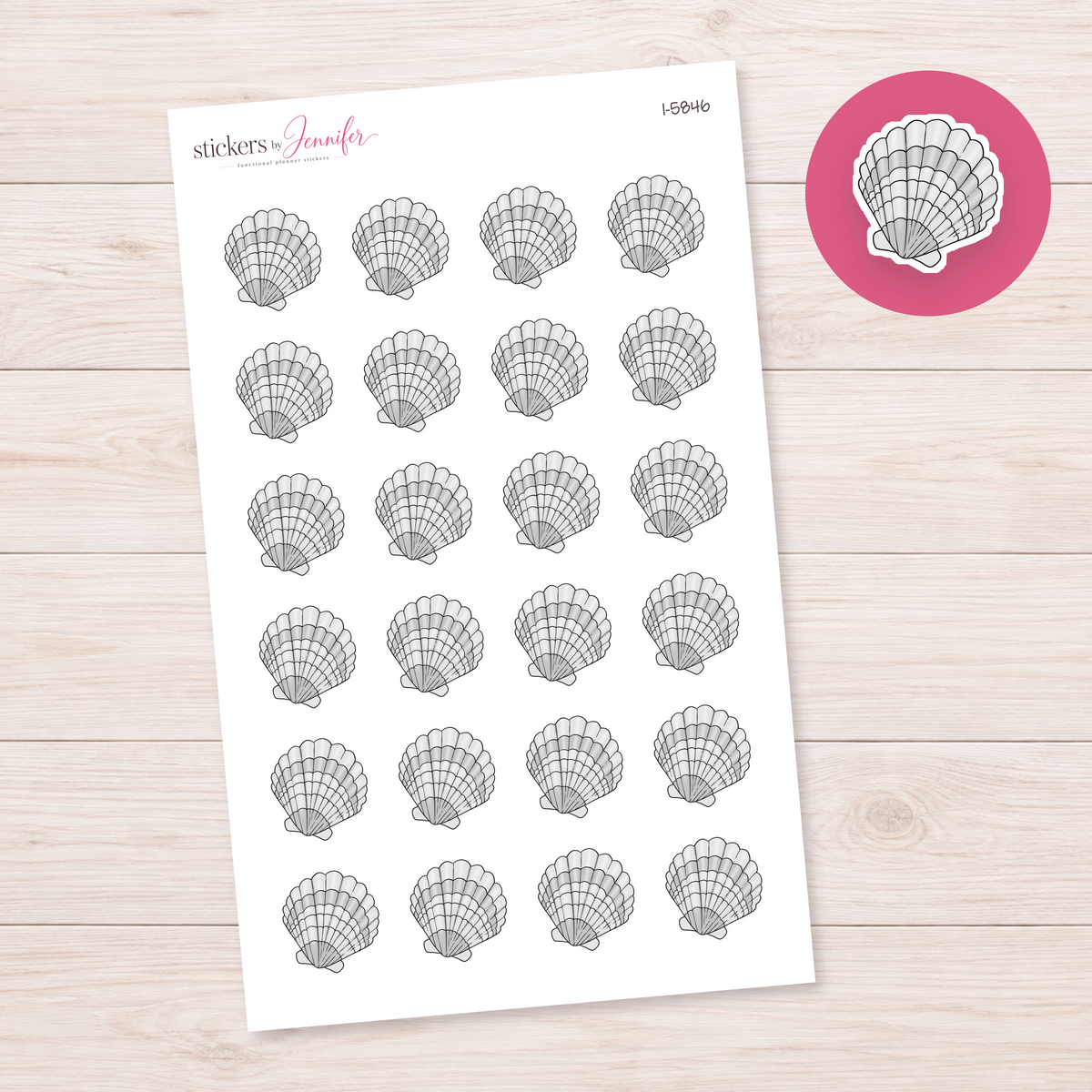 Scallop Shell Outline Planner Stickers | I-5846