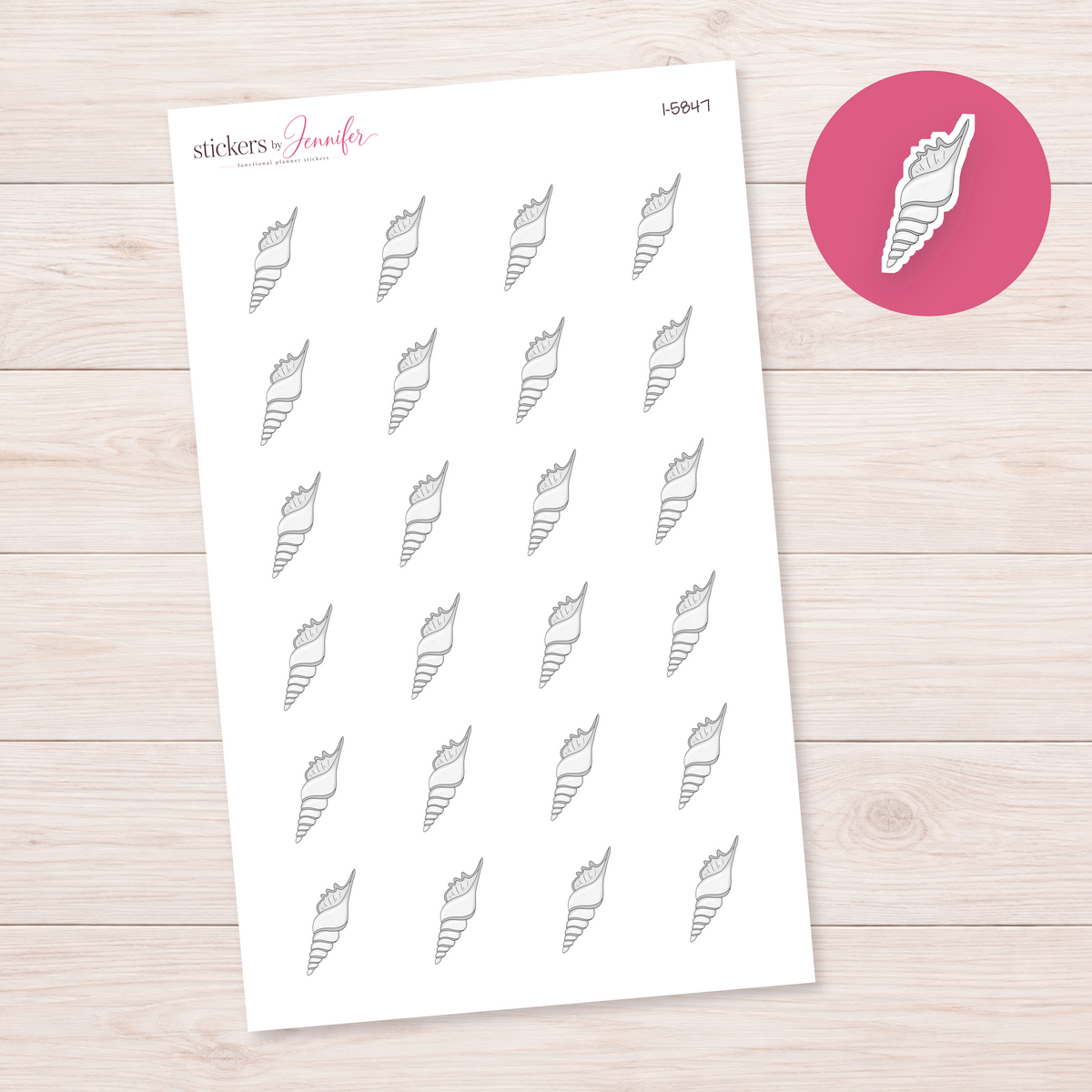 White Pointed Seashell Planner Stickers | I-5847
