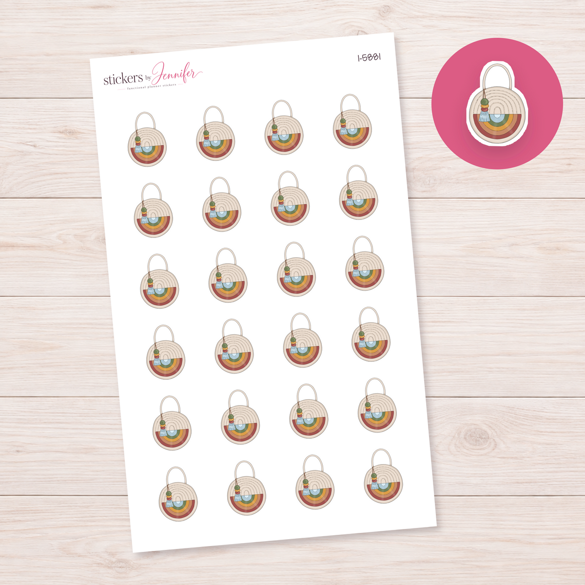 Round Rainbow Woven Bag Planner Stickers | I-5881