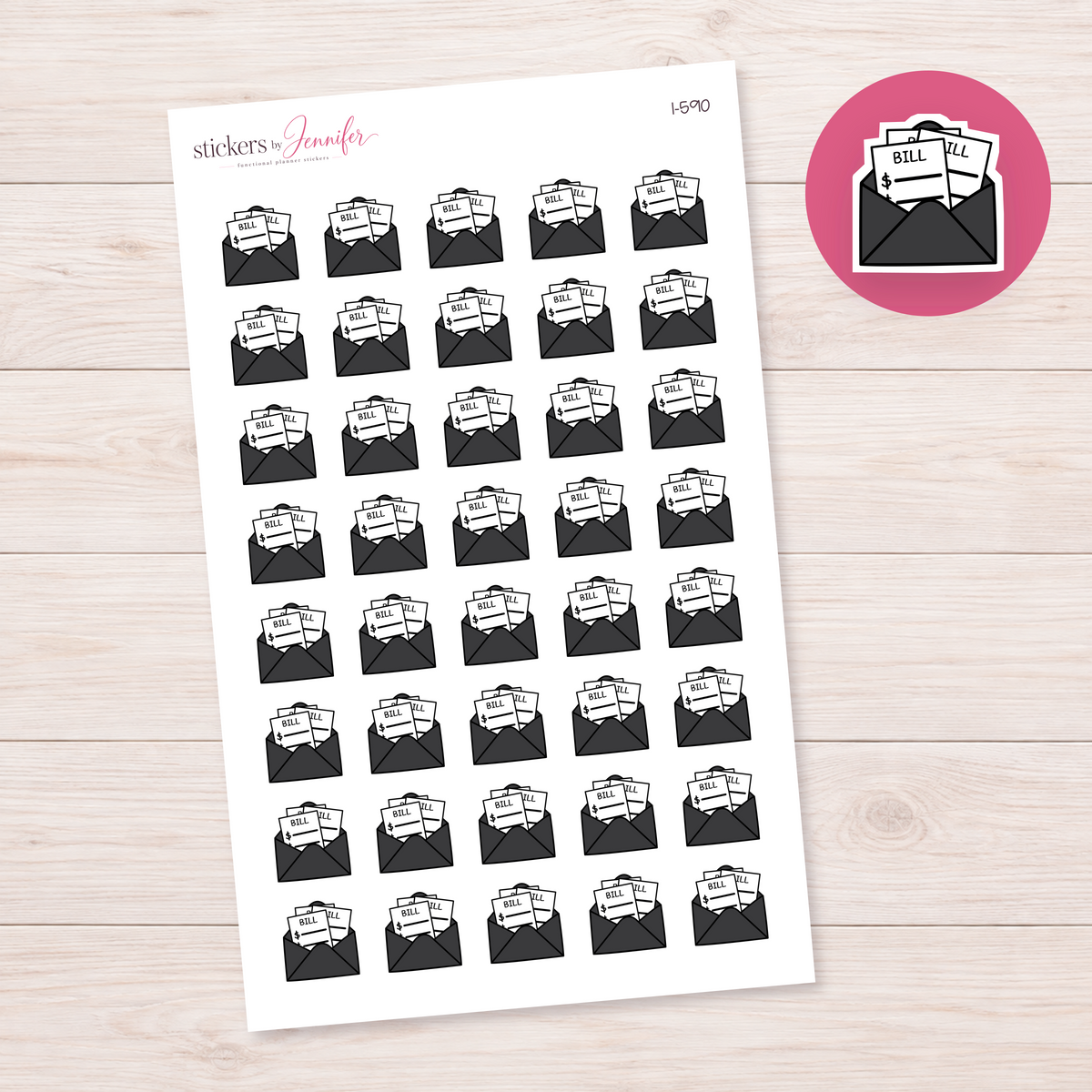 Black Bills Envelope Planner Stickers | I-590