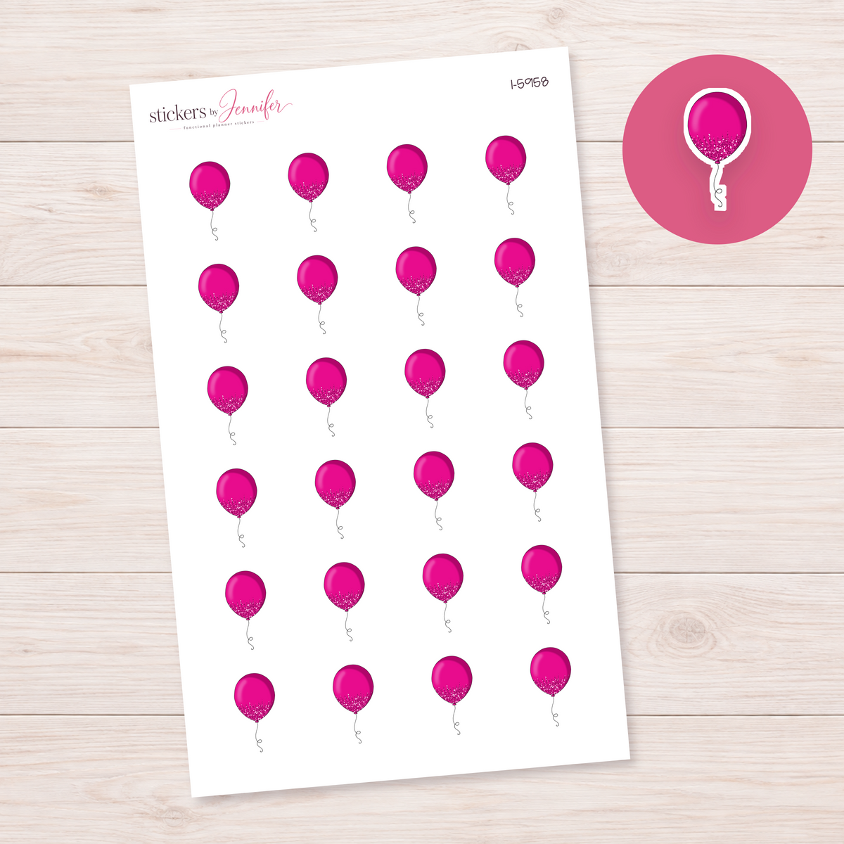 Hot Pink Speckled Balloon Planner Stickers | I-5958