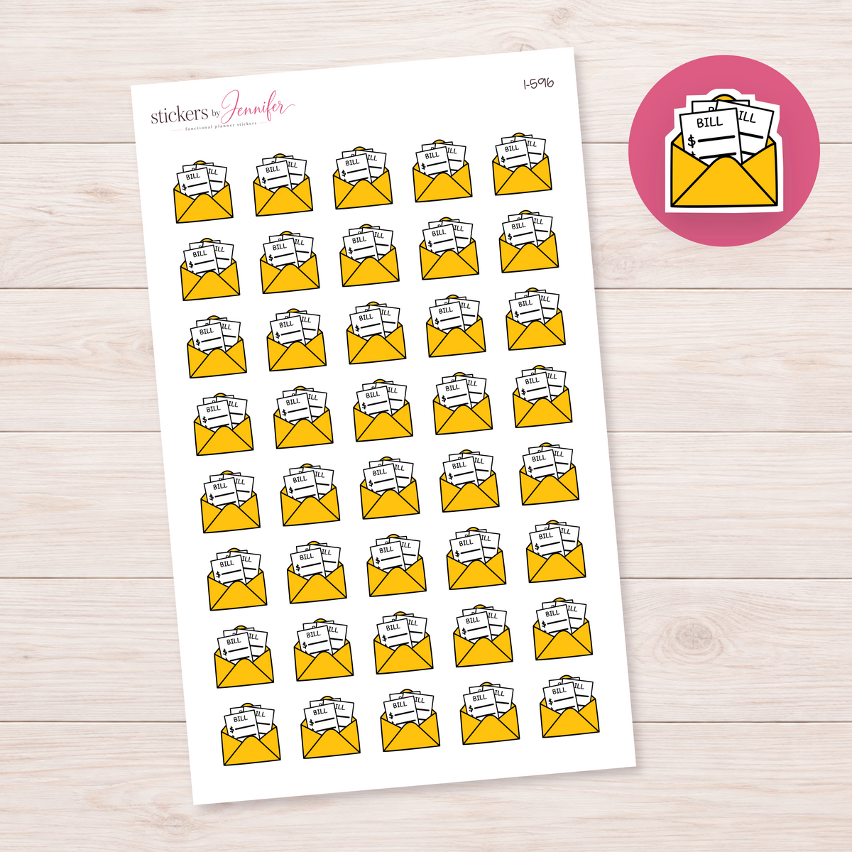 Yellow Bills Envelope Planner Stickers | I-596