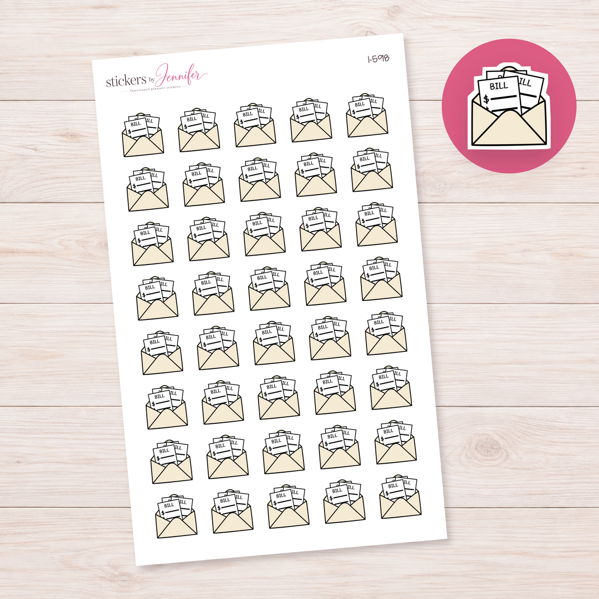 Cream Bills Envelope Planner Stickers | I-598