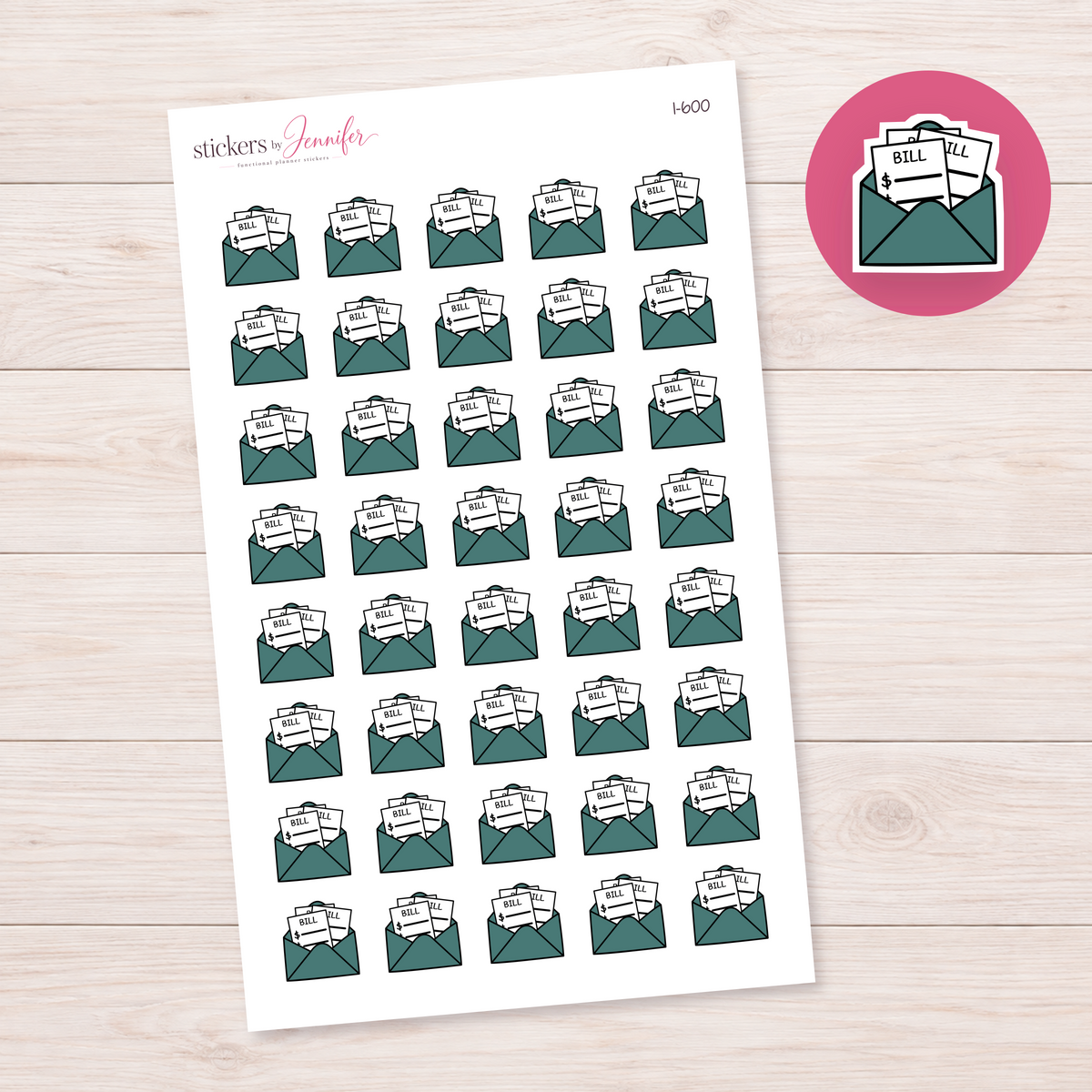 Forest Green Bill Envelope Planner Stickers | I-600