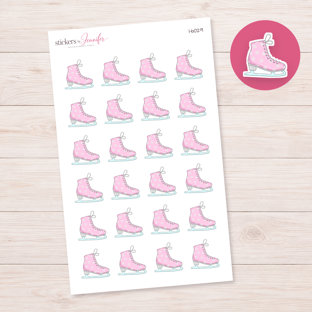 Pink Snowflake Ice Skate Planner Stickers | I-6029