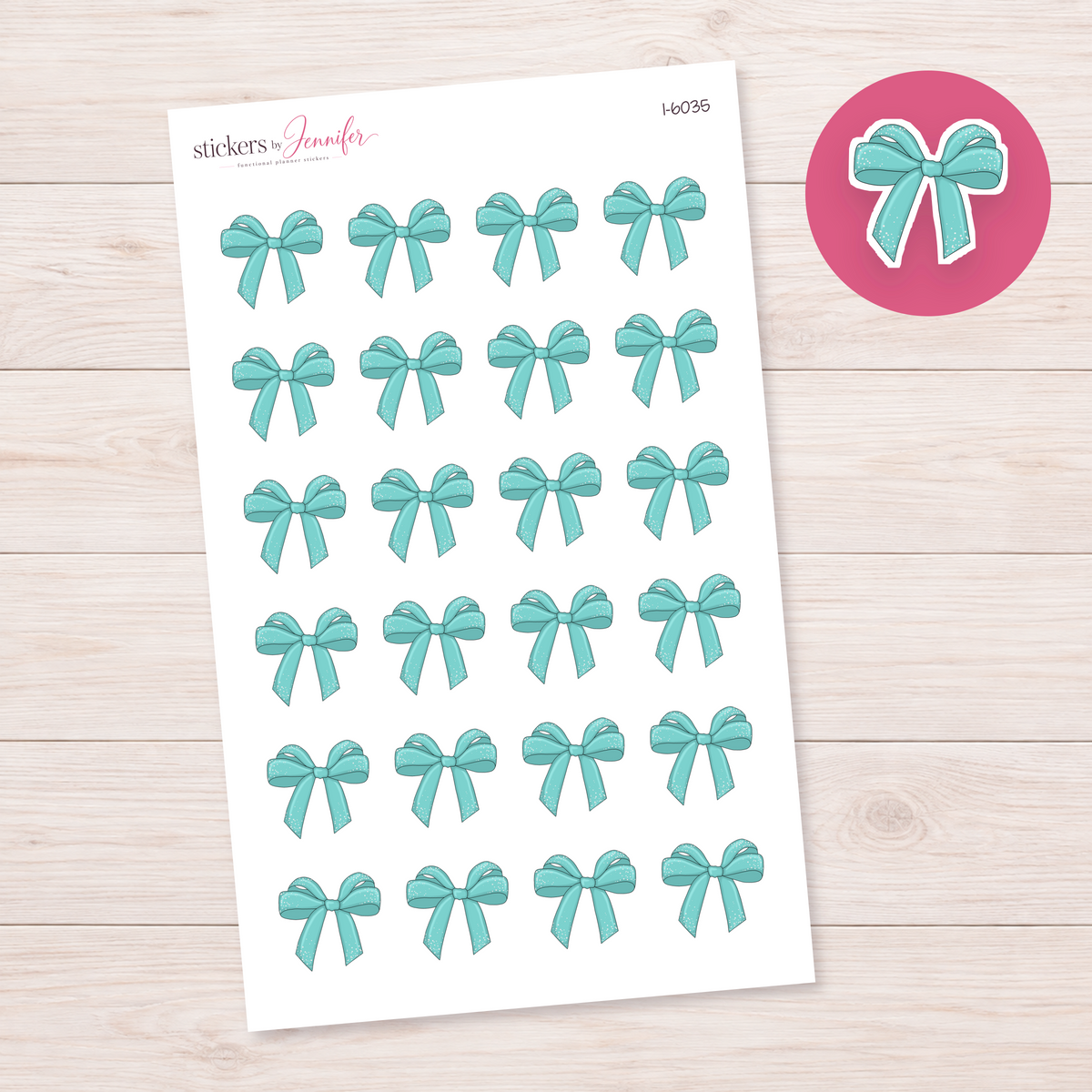 Teal Ribbon Bow Planner Stickers | I-6035