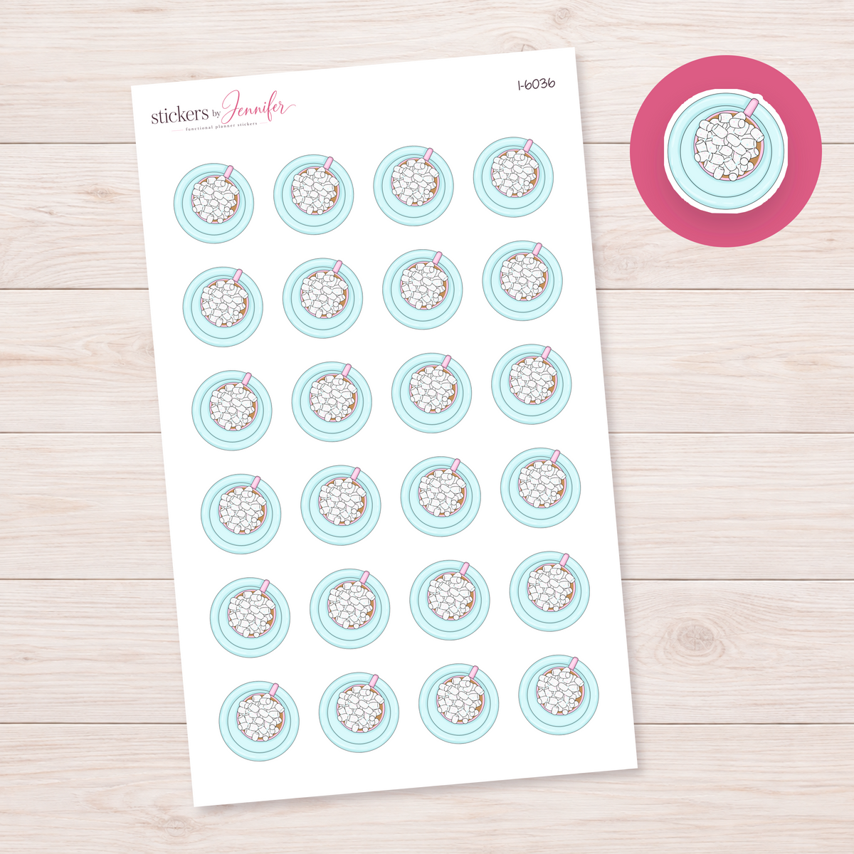 Aqua Marshmallow Cocoa Cup Planner Stickers | I-6036