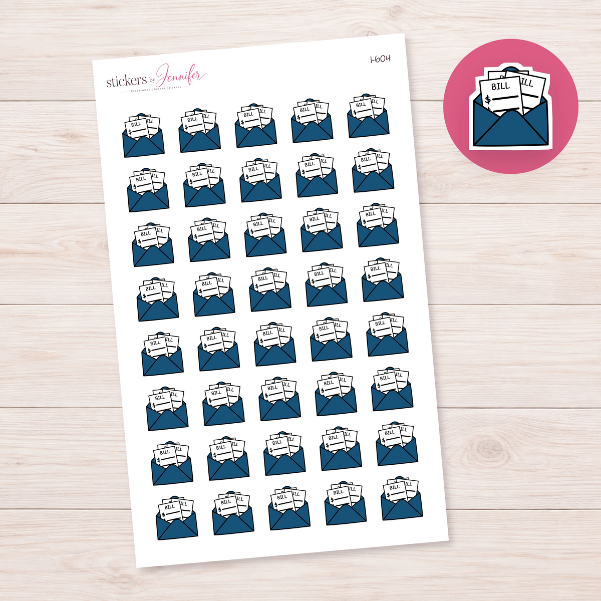 Navy Bills Envelope Planner Stickers | I-604