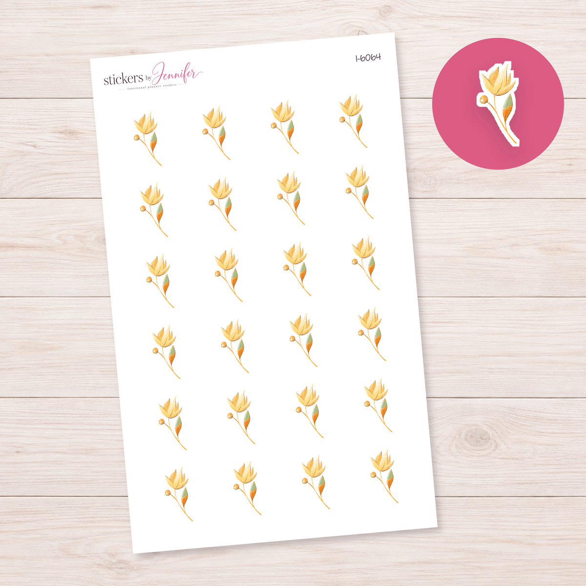 Golden Flower Sprig Planner Stickers | I-6064