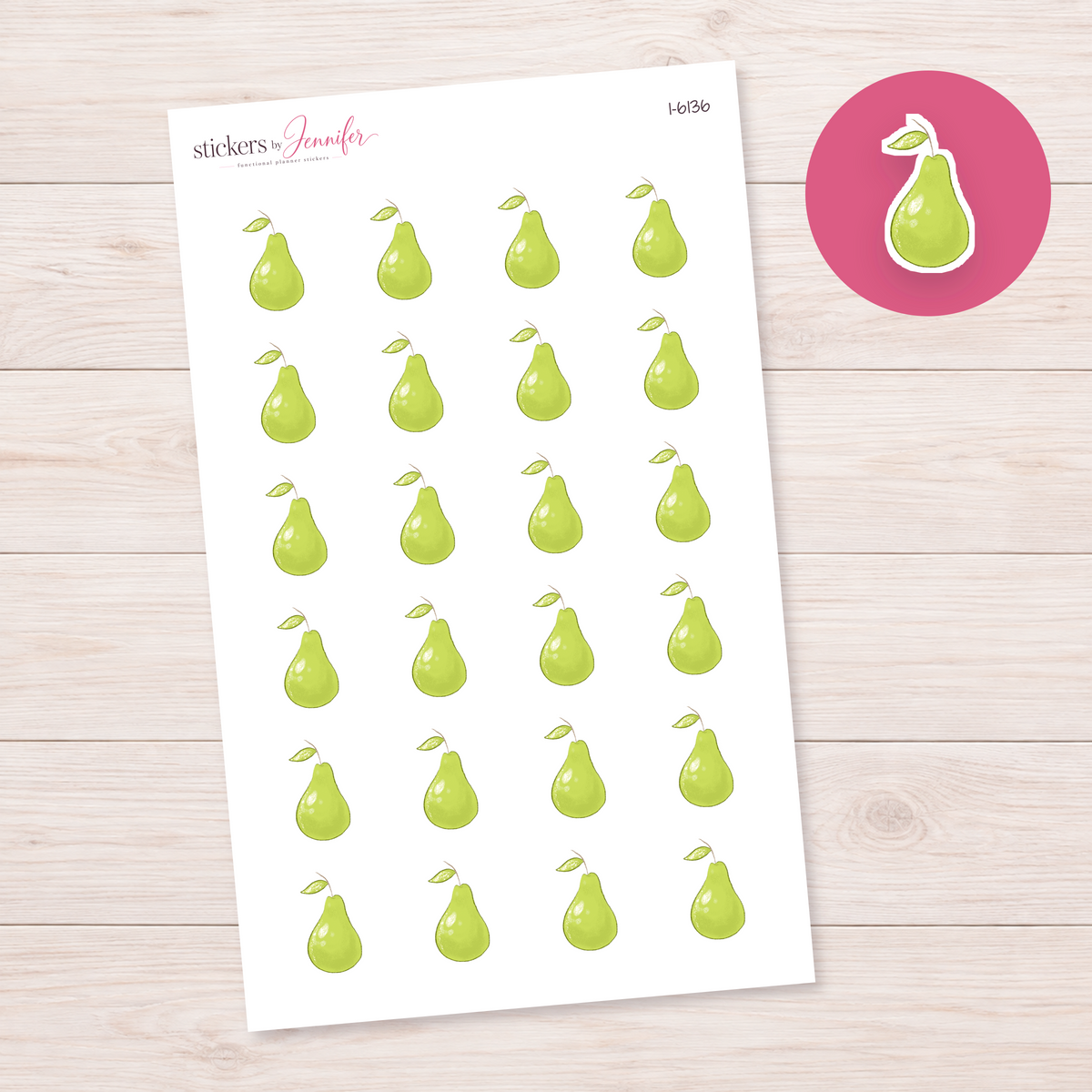 Green Watercolor Pear Planner Stickers | I-6136