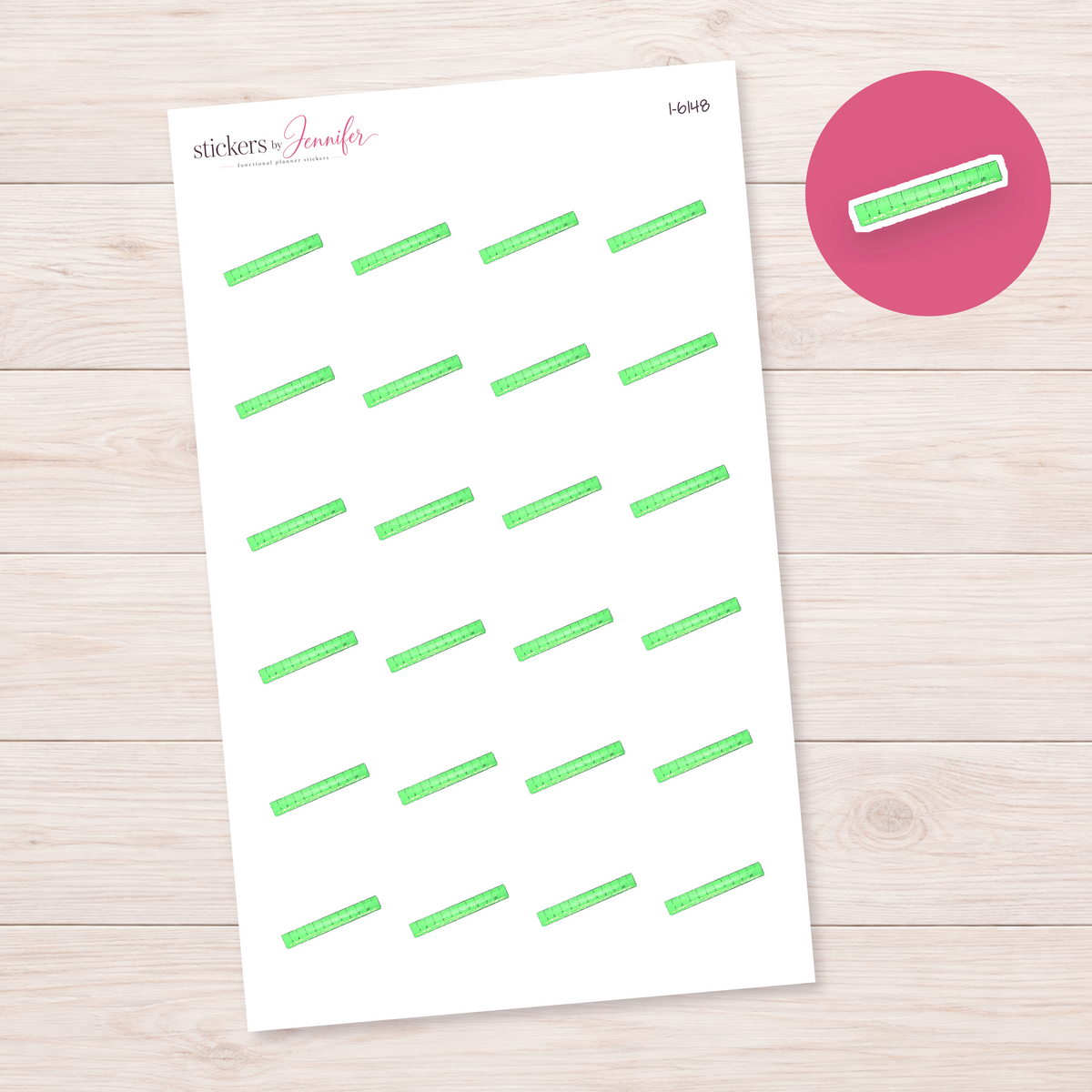Green Watercolor Ruler Planner Stickers | I-6148