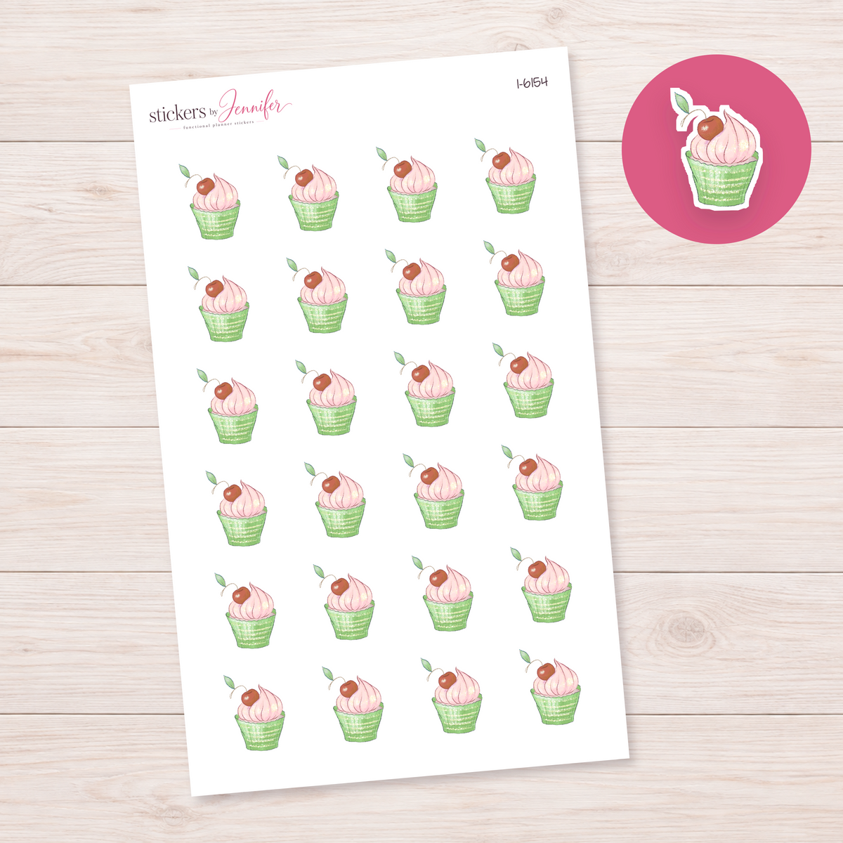 Pink Cupcake in Green Wrapper Planner Stickers | I-6154