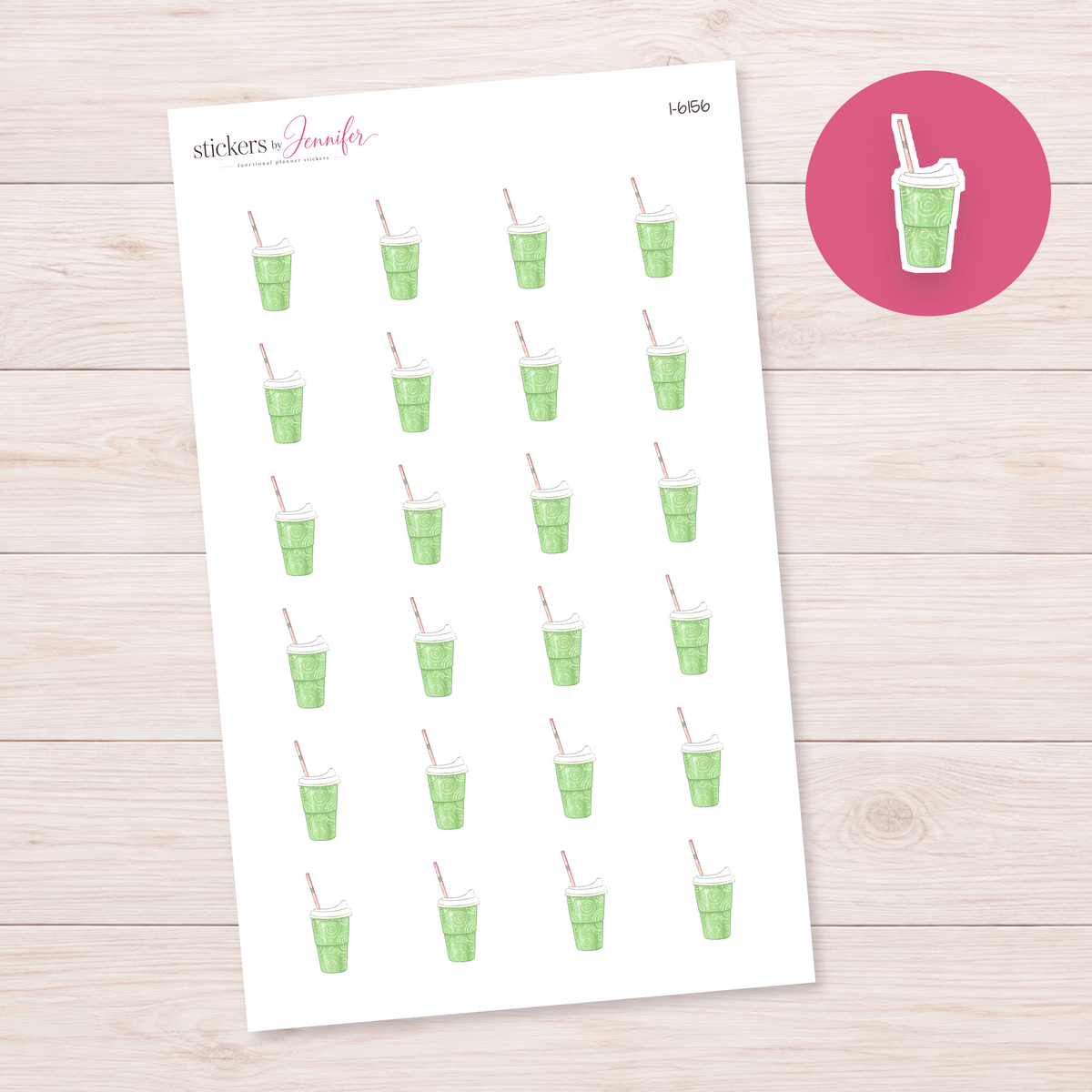 Green Patterned Drink Cup Planner Stickers | I-6156