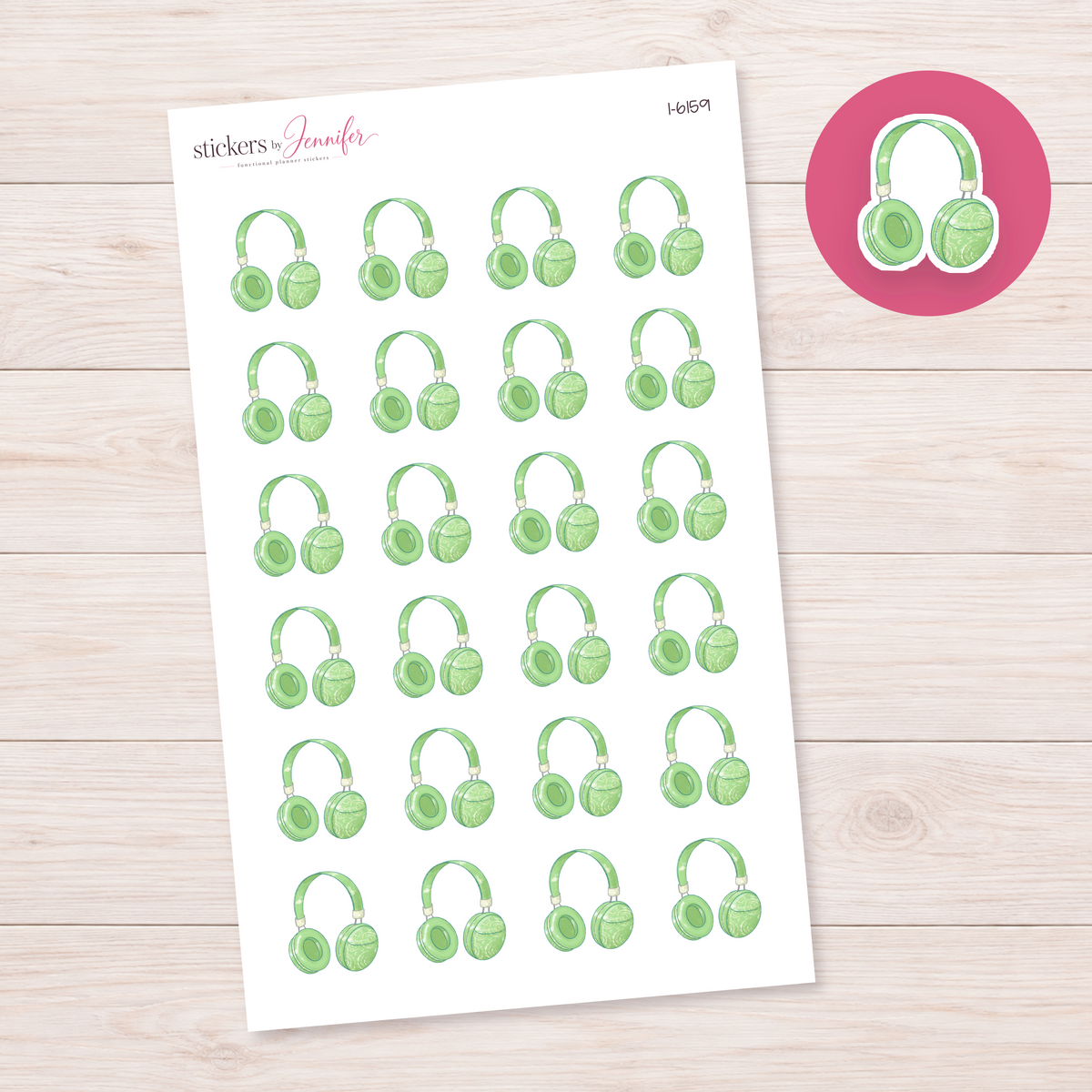 Green Headphones Planner Stickers | I-6159