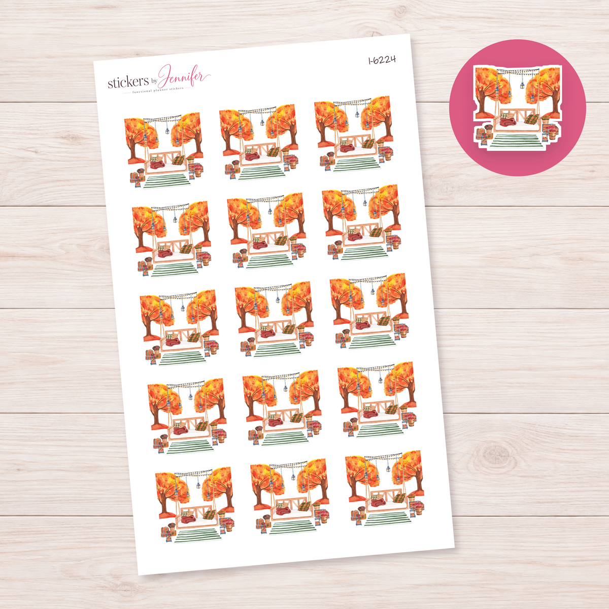 Autumn Porch Swing Scene Planner Stickers | I-6224