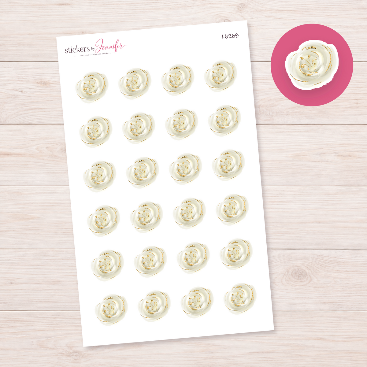 Cream and Gold-Effect Flower Planner Stickers | I-6268