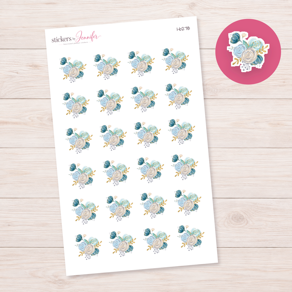 Blue and Cream Floral Cluster Planner Stickers | I-6278
