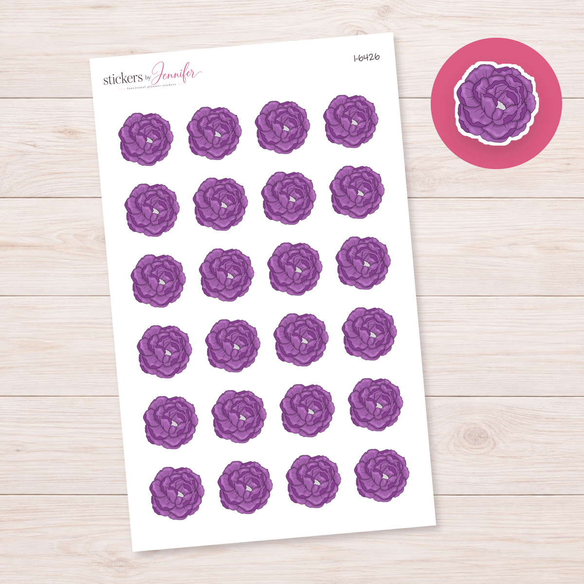 Deep Purple Peony Planner Stickers | I-6426