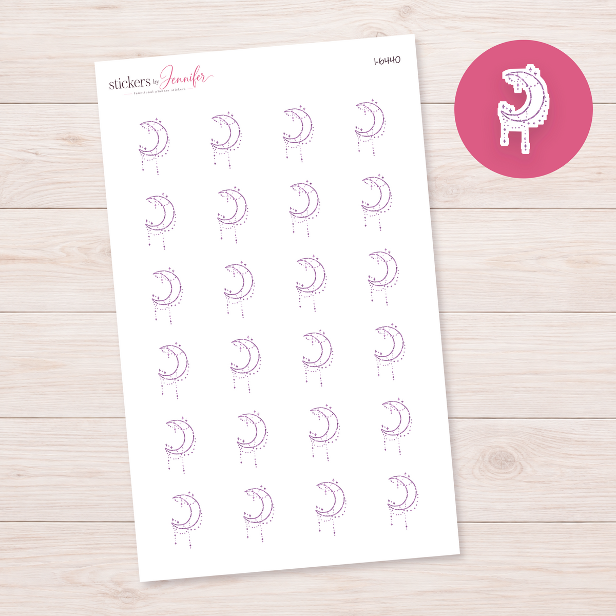 Purple Crescent and Stars Planner Stickers | I-6440