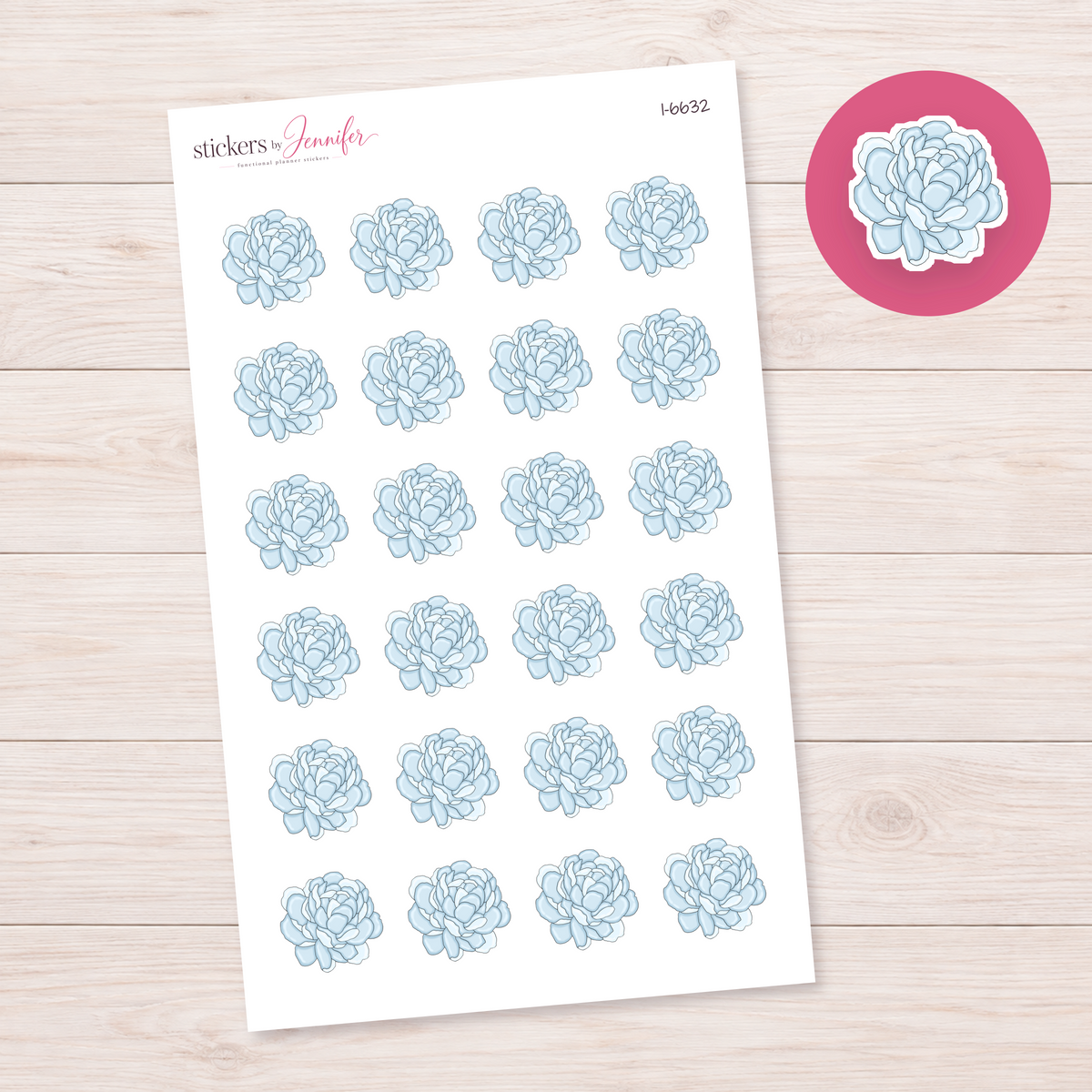 Soft Blue Peony Planner Stickers | I-6632