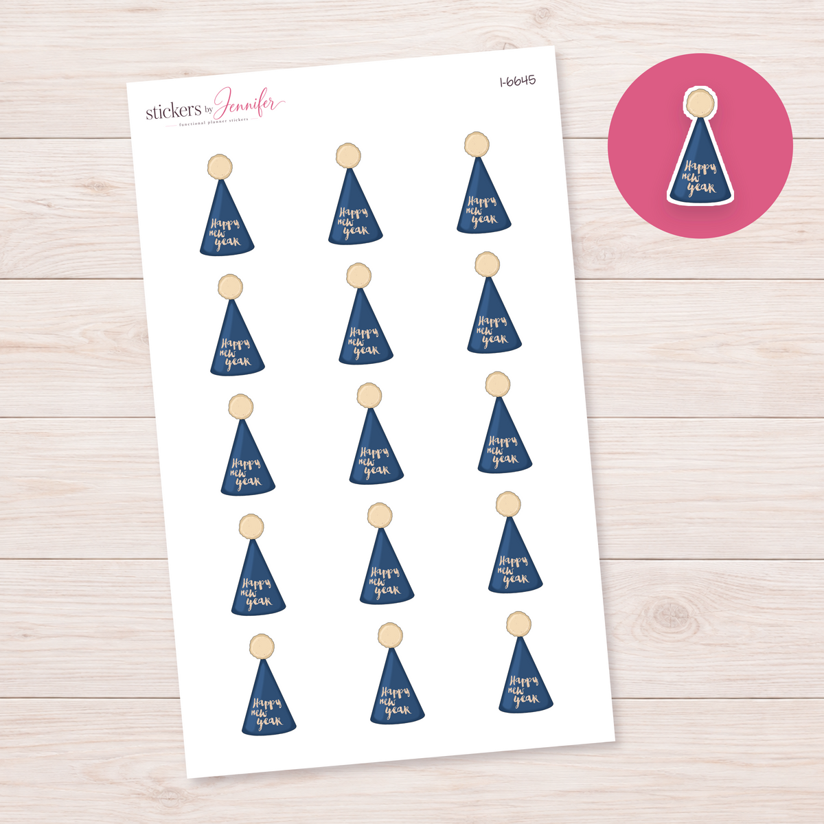 Navy New Year Party Hat Planner Stickers | I-6645