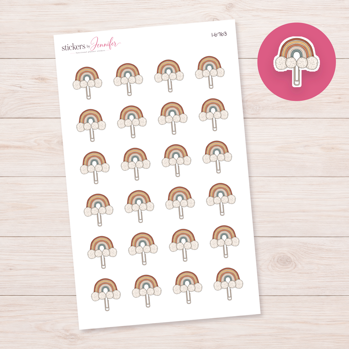 Rainbow Paperclip Planner Stickers | I-6763