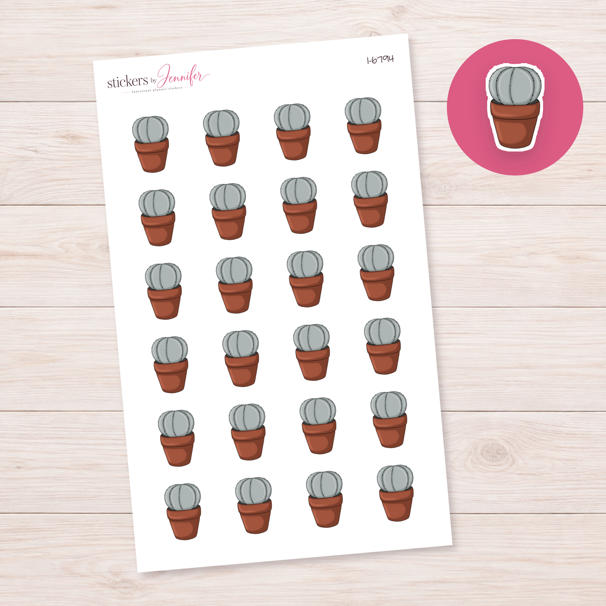 Round Cactus in Terracotta Pot Planner Stickers | I-6794