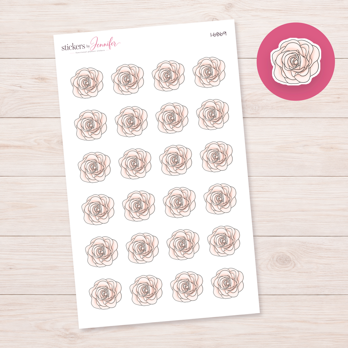 Pale Blush Rose Planner Stickers | I-6869
