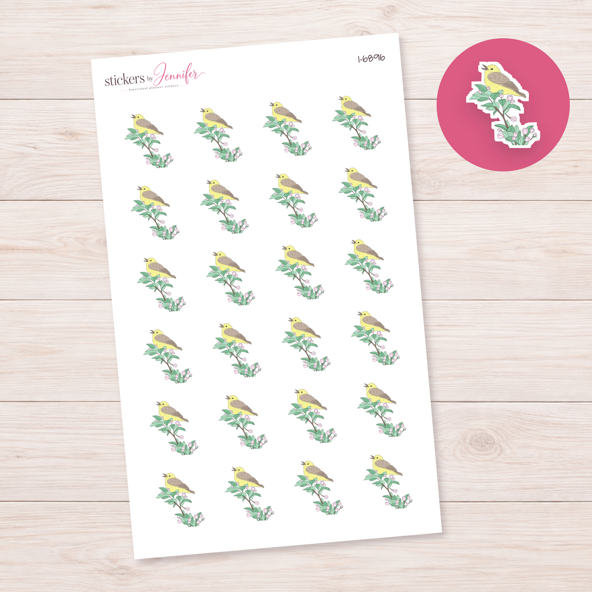 Yellow Bird on Flowers Planner Stickers | I-6896