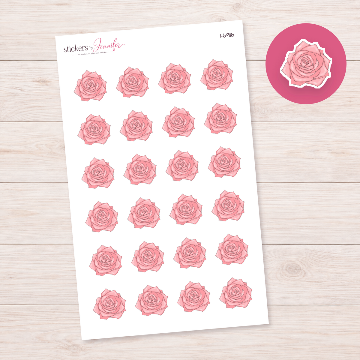 Coral Pink Rose Planner Stickers | I-6916