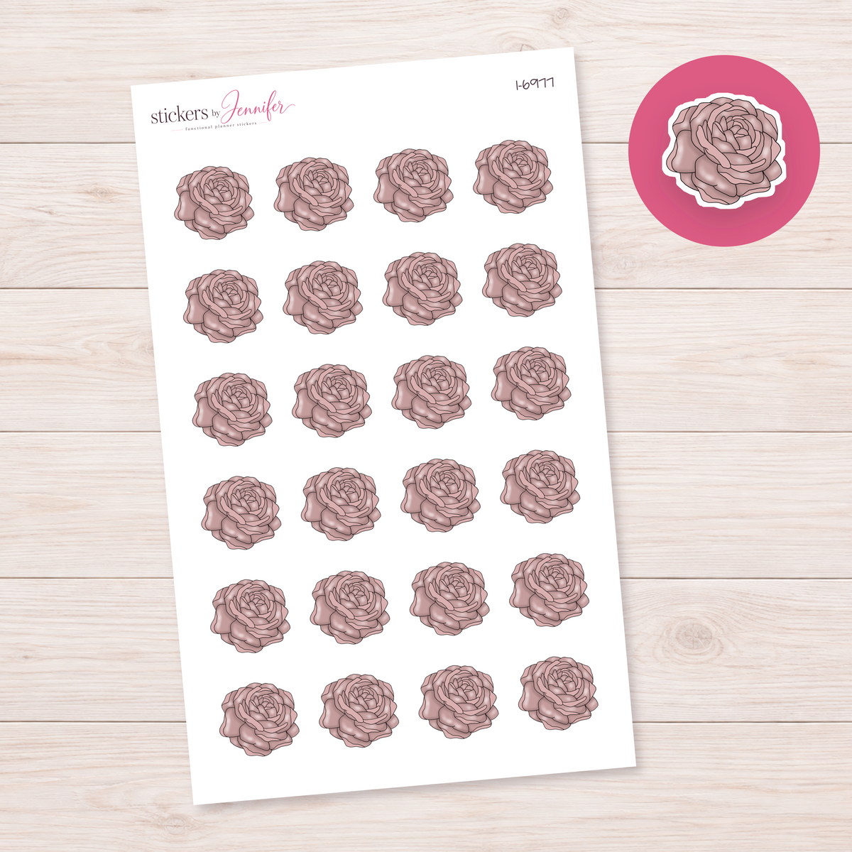 Dusty Mauve Rose Planner Stickers | I-6977