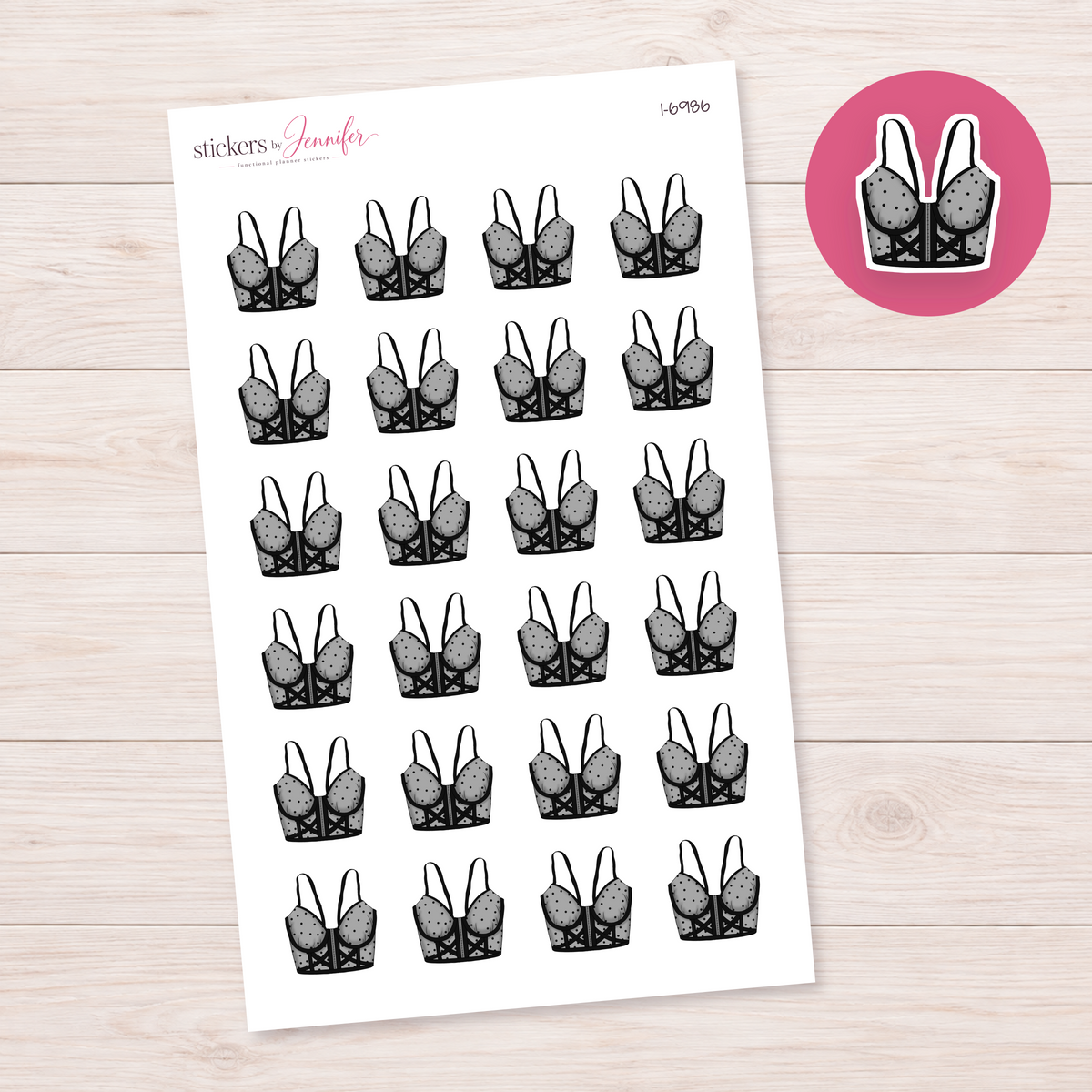 Black Polka Dot Bustier Planner Stickers | I-6986