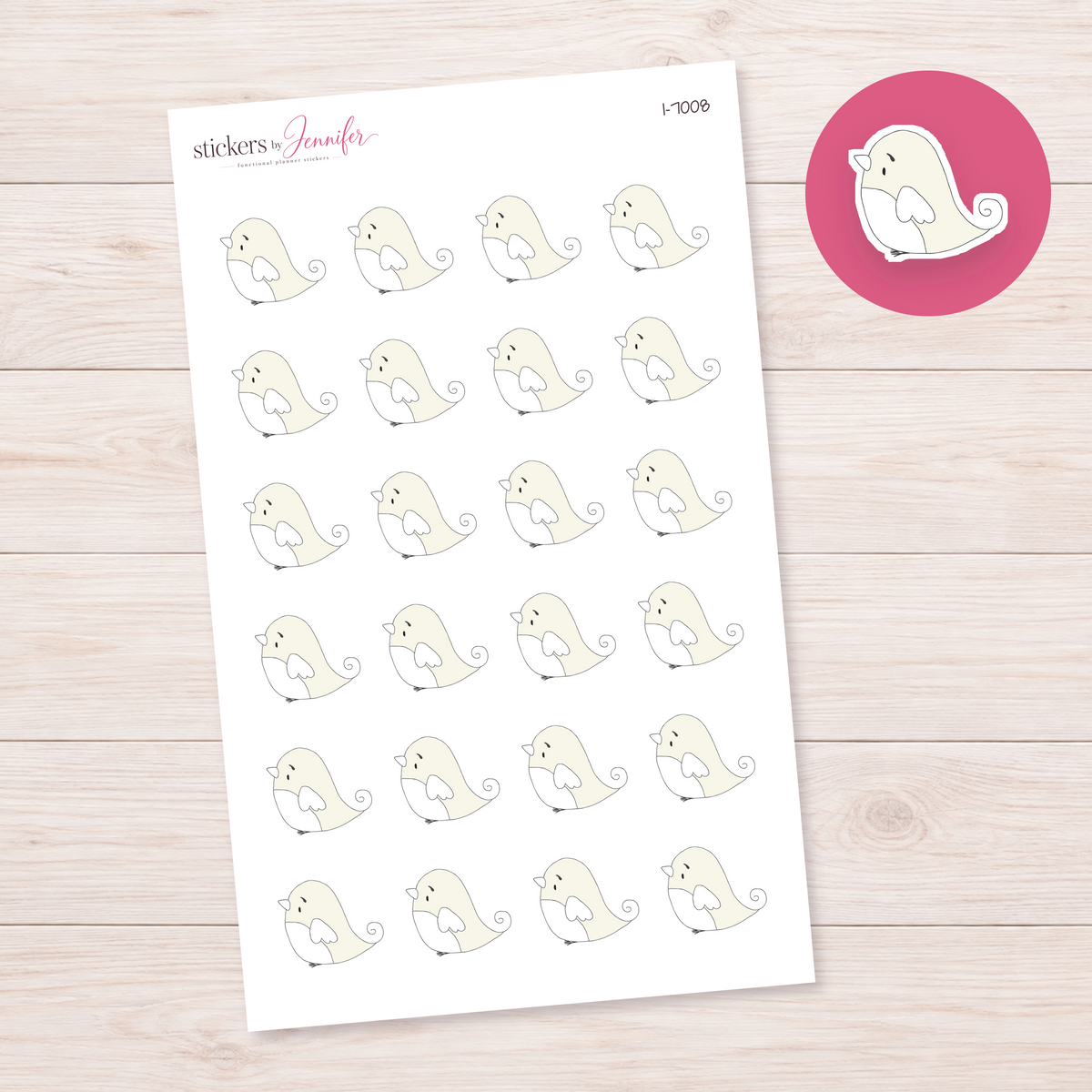 Cream Bird with Curled Tail Planner Stickers | I-7008