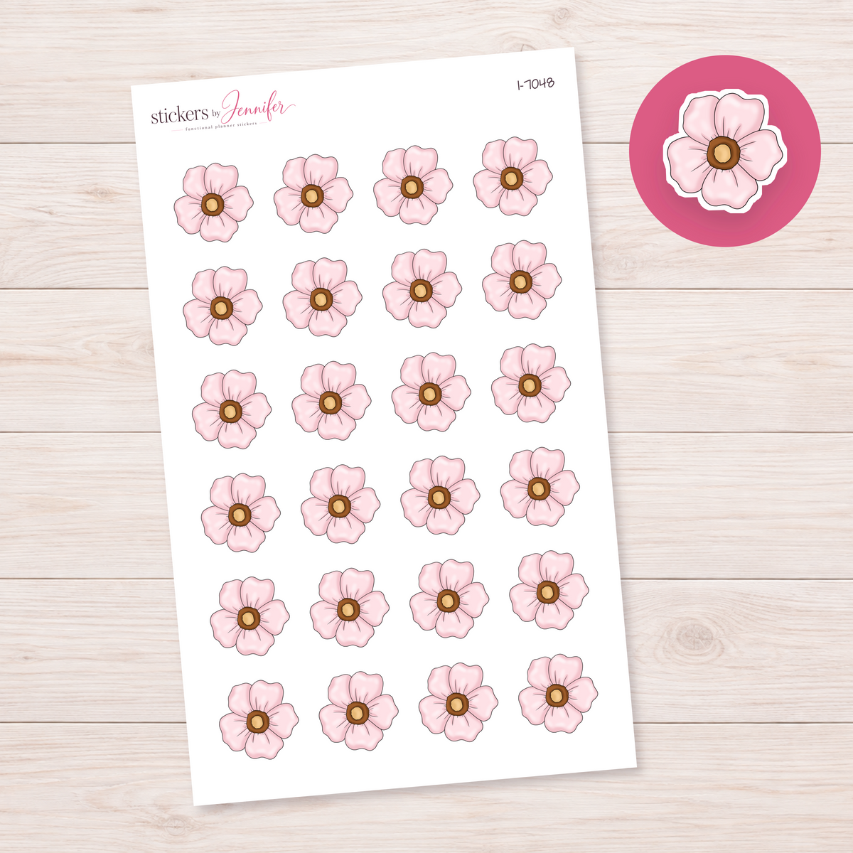 Pink Five-Petal Flower Planner Stickers | I-7048