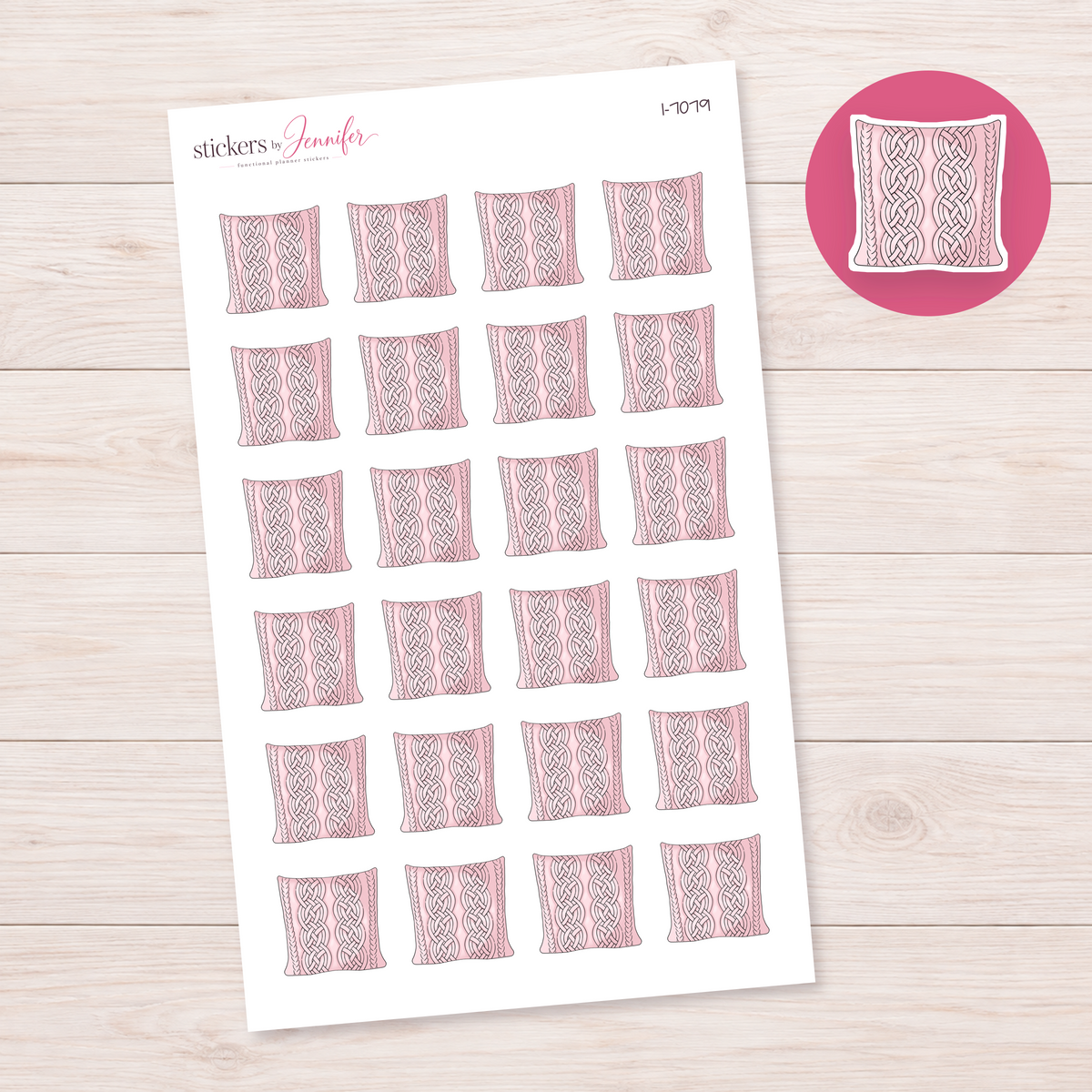 Pink Cable-Knit Cushion Planner Stickers | I-7079