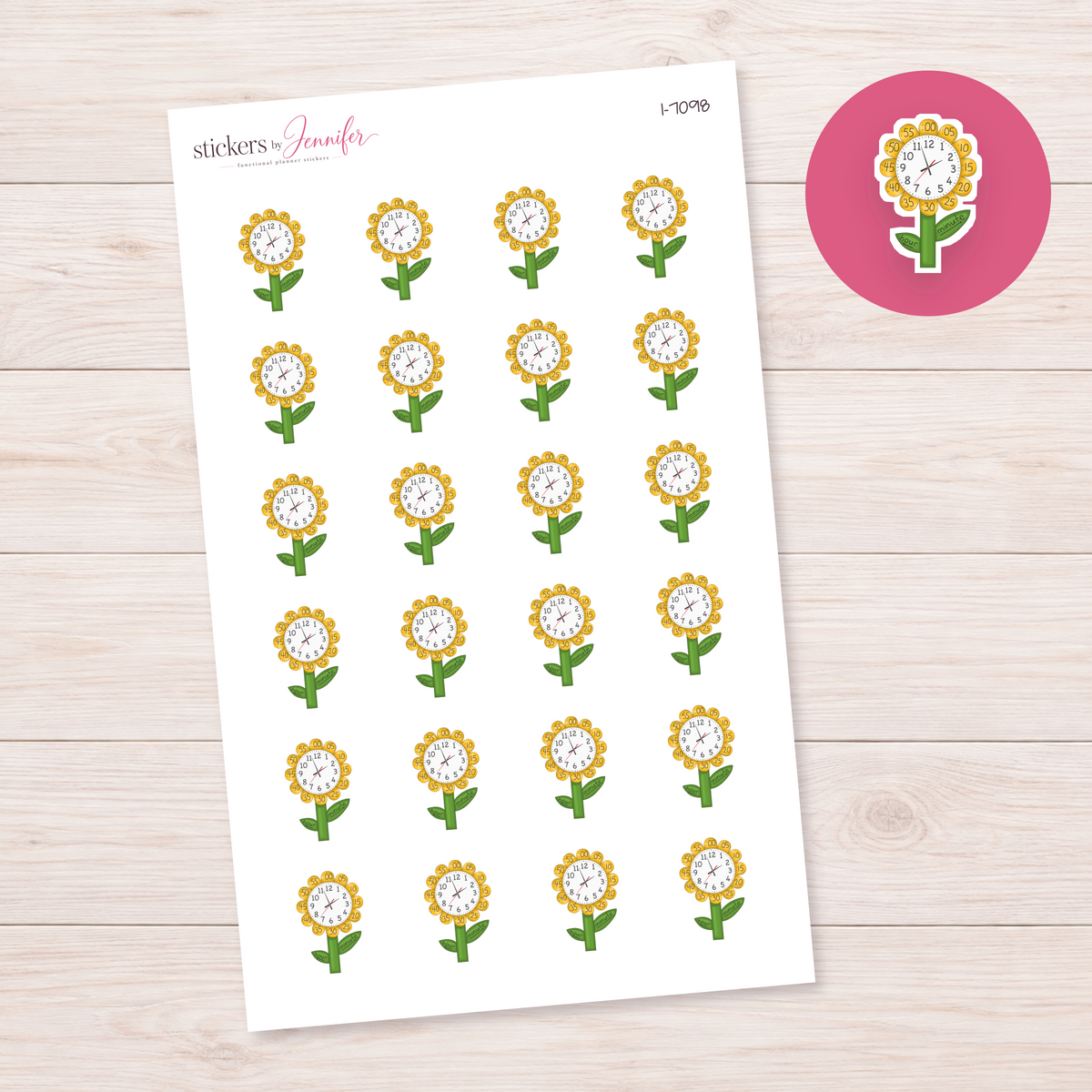 Sunflower Clock Planner Stickers | I-7098