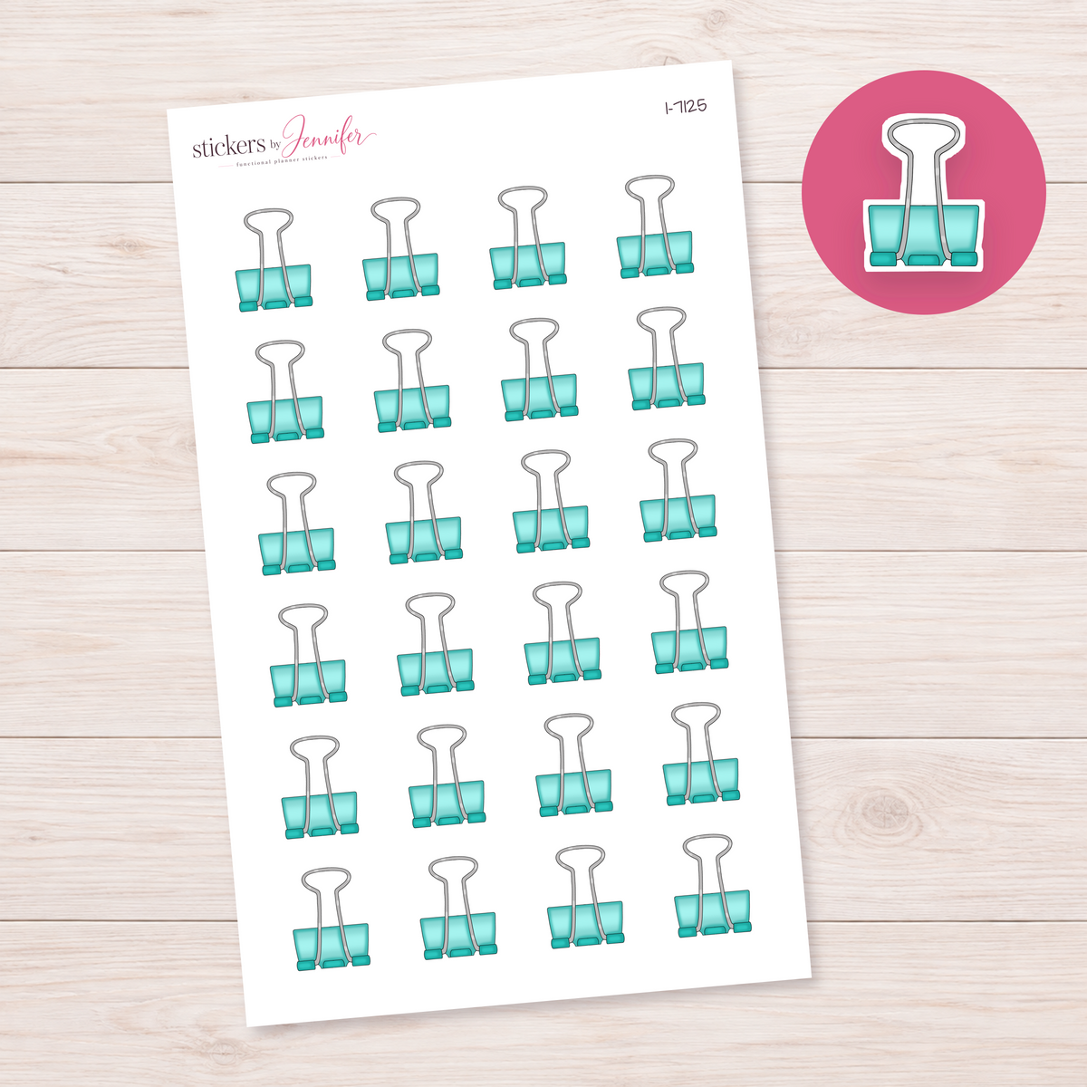 Teal Binder Clip Planner Stickers | I-7125