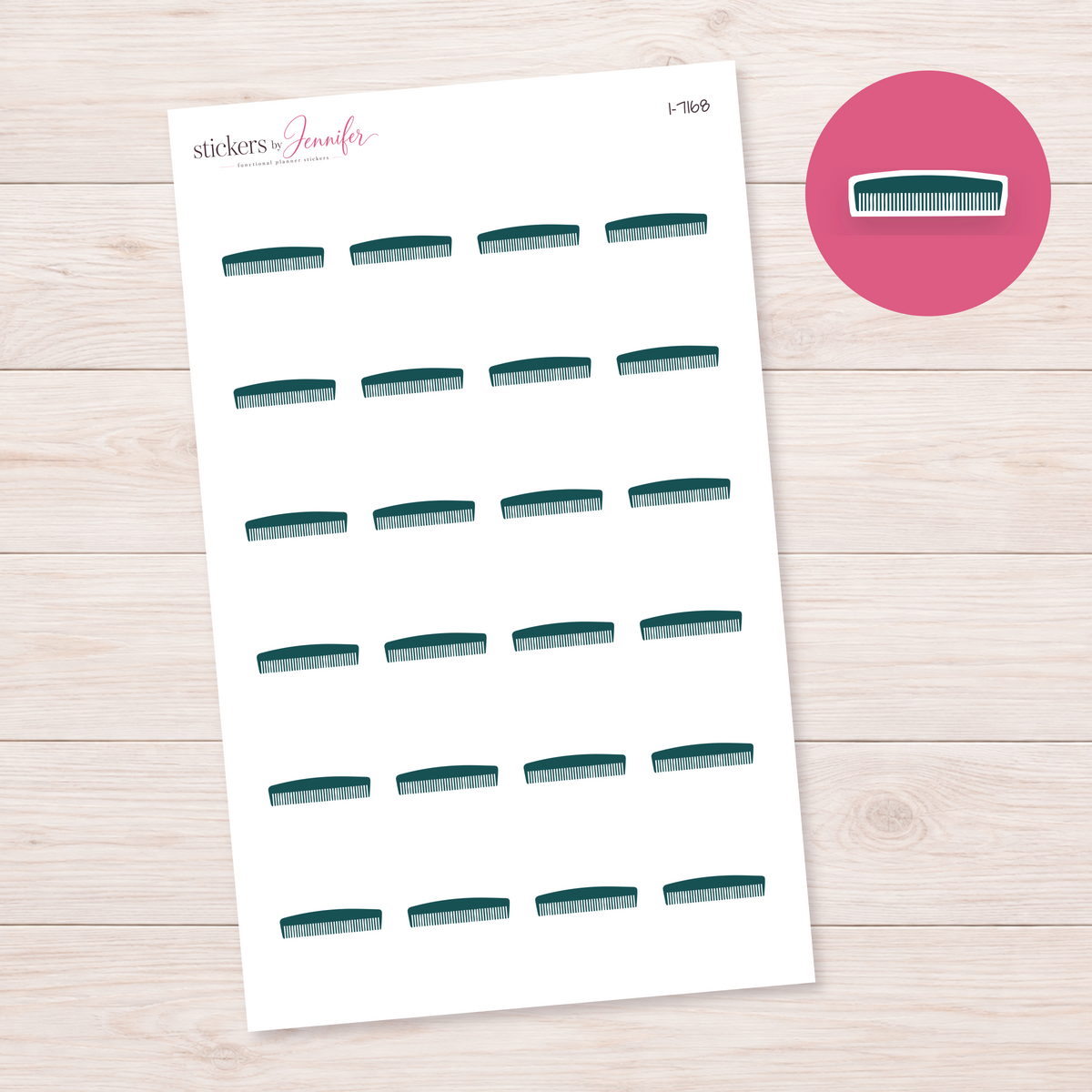 Teal Fine-Tooth Comb Planner Stickers | I-7168