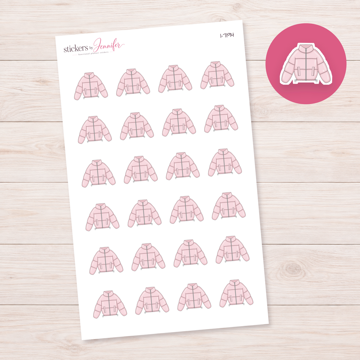 Pink Puffer Jacket Planner Stickers | I-7194