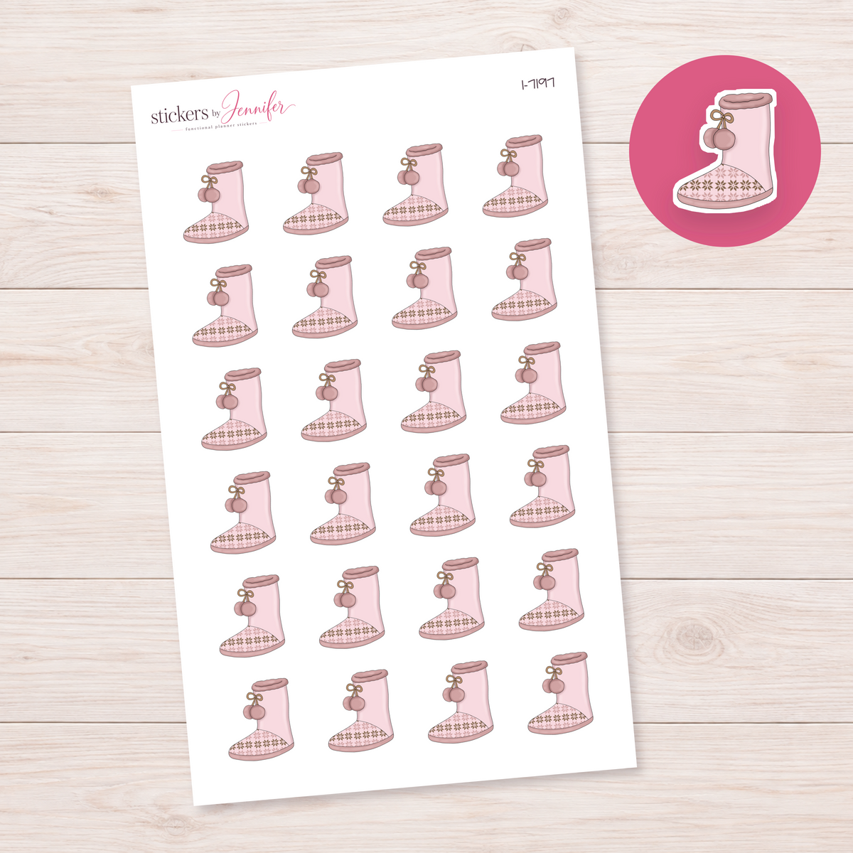 Pink Patterned Winter Boot Planner Stickers | I-7197